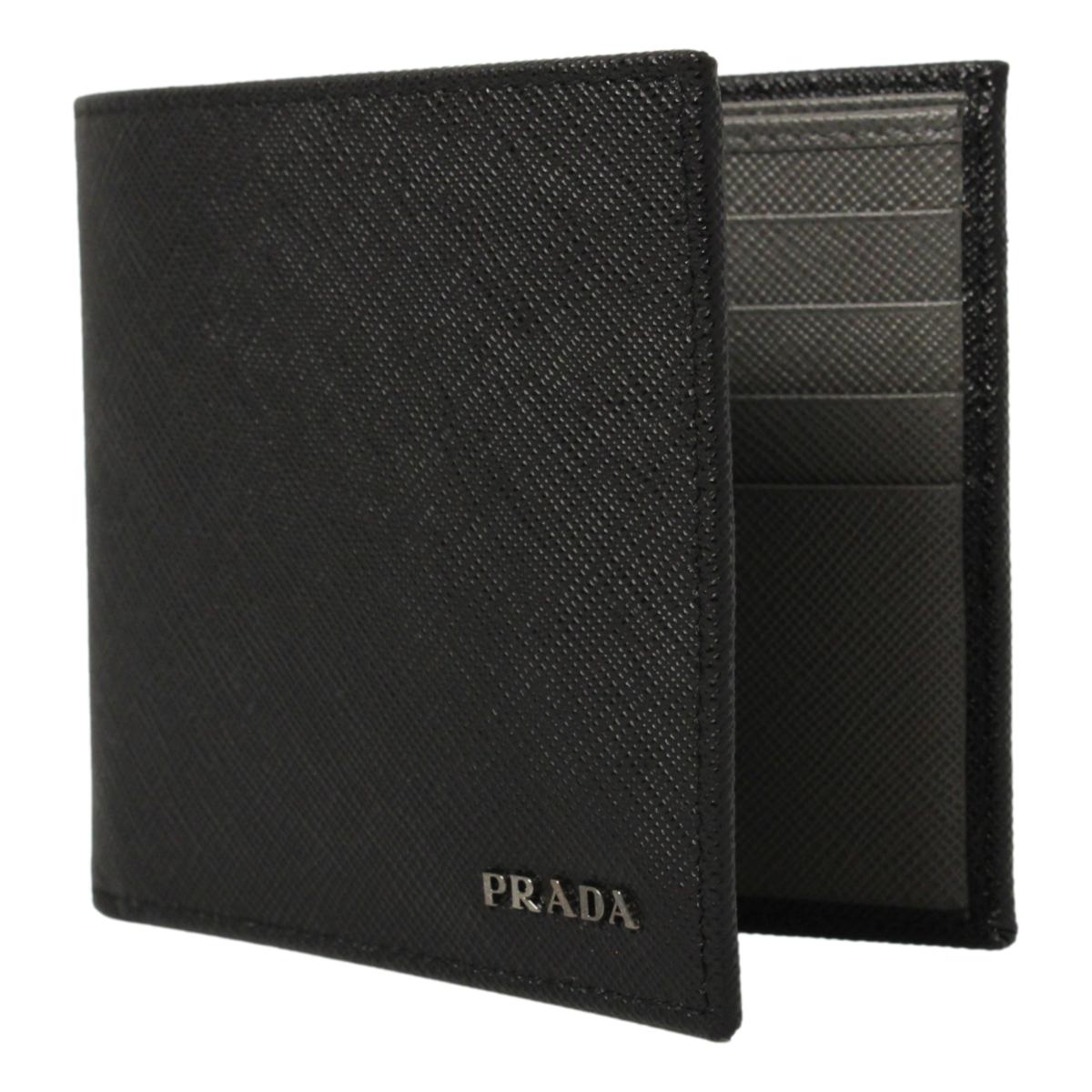 Prada Men's Nero Black Grey Saffiano Cuir Leather Billfold Wallet 2M0513 at_Queen_Bee_of_Beverly_Hills