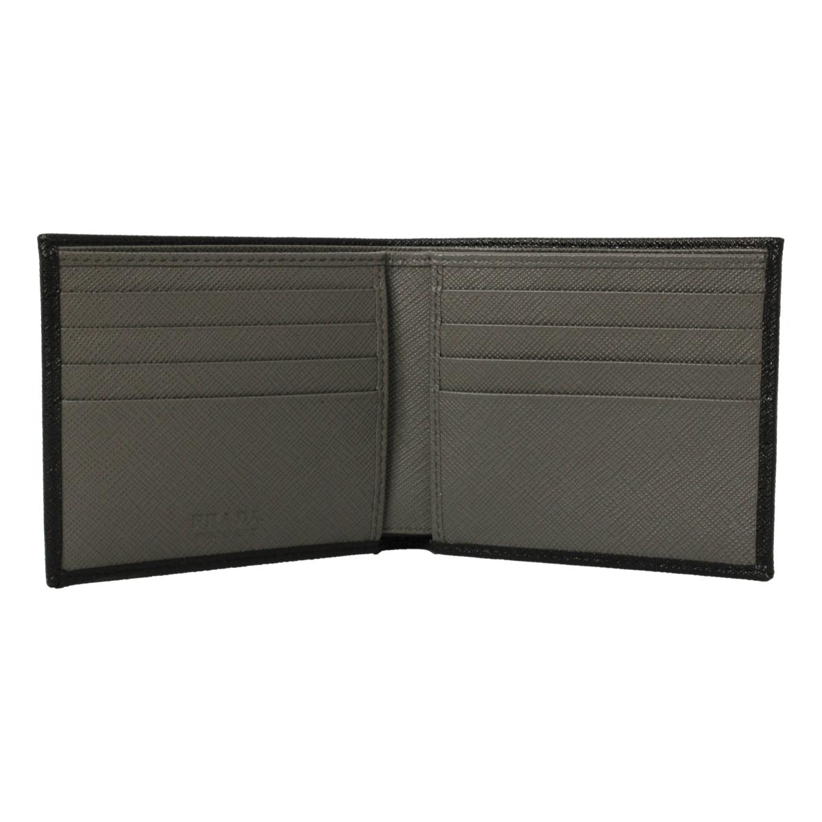 Prada Men's Nero Black Grey Saffiano Cuir Leather Billfold Wallet 2M0513 at_Queen_Bee_of_Beverly_Hills