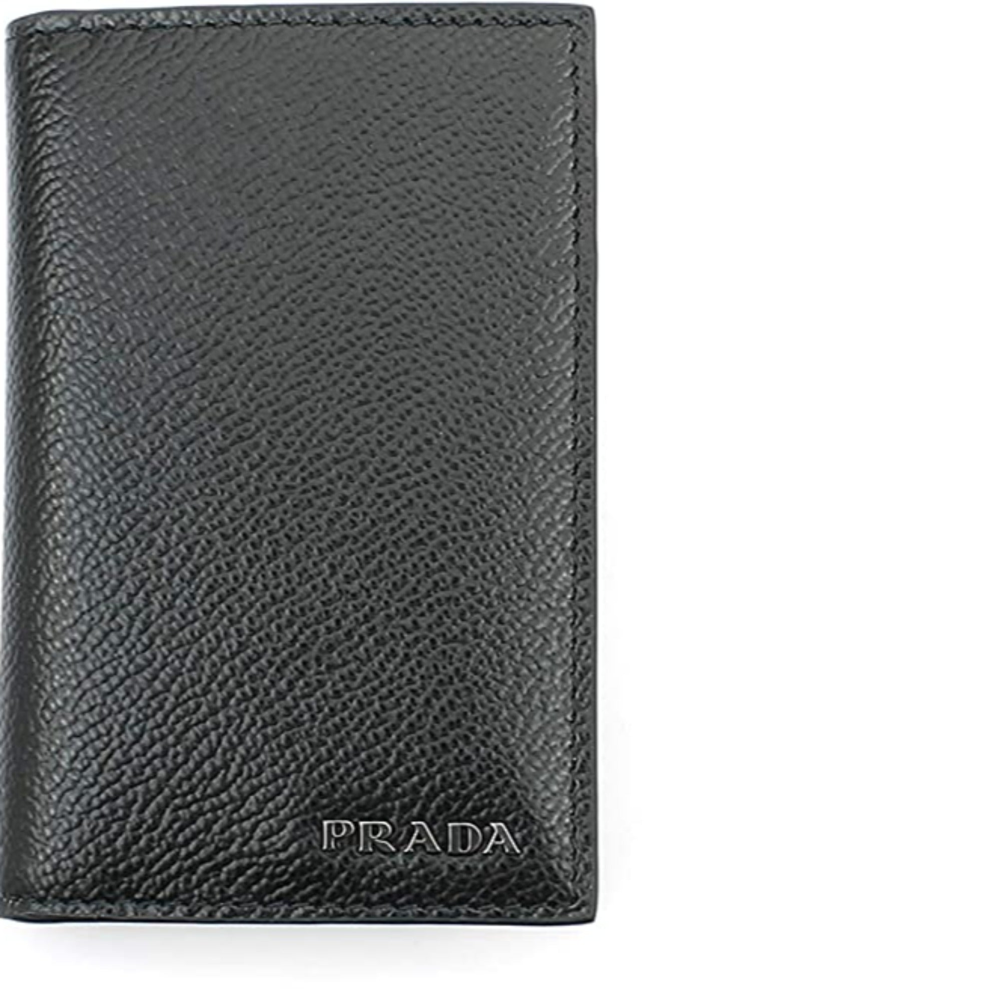 Prada Men's Vitello Micro Grain Black Grey Leather Vertical Card Holder 2MC101 at_Queen_Bee_of_Beverly_Hills