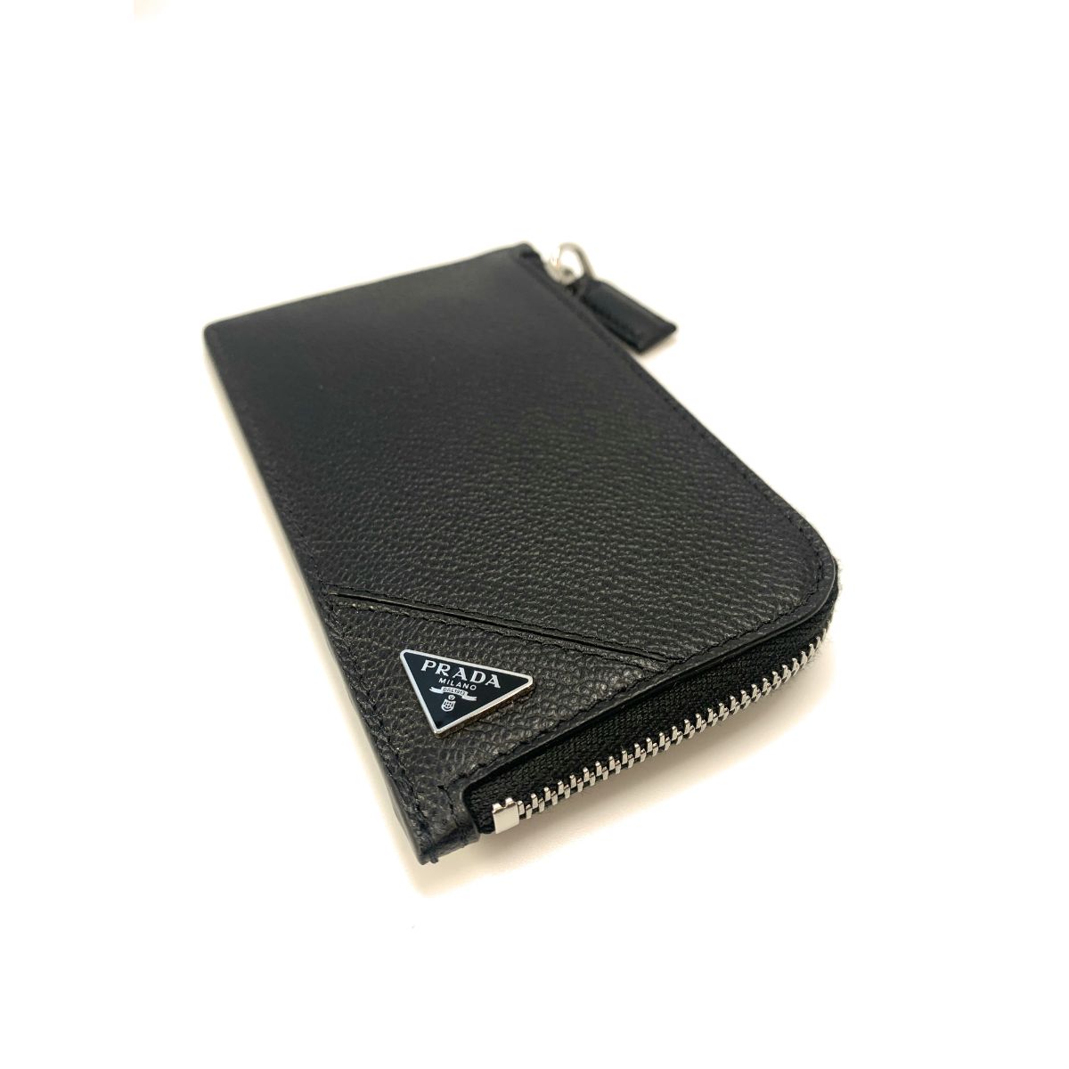 Prada Men's Vitello Micro Grain Black Leather Zipper Card Case Wallet 2MC021 at_Queen_Bee_of_Beverly_Hills