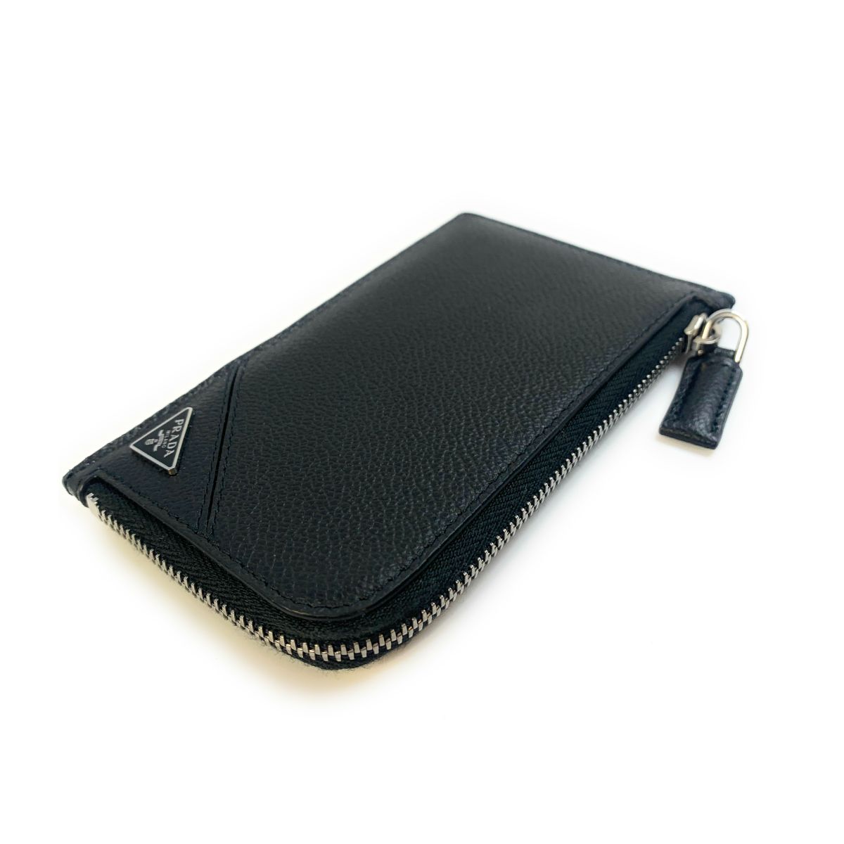 Prada Men's Vitello Micro Grain Black Leather Zipper Card Case Wallet 2MC021 at_Queen_Bee_of_Beverly_Hills
