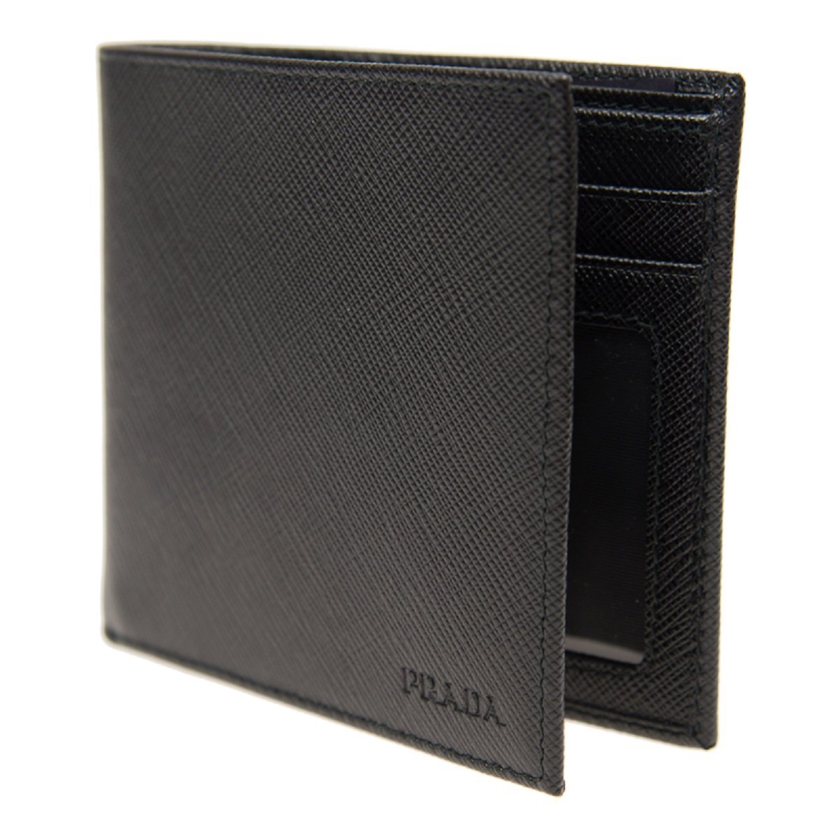 Prada Men's Vitello Micro Grain Nero Black Bifold Wallet 2MO233 at_Queen_Bee_of_Beverly_Hills