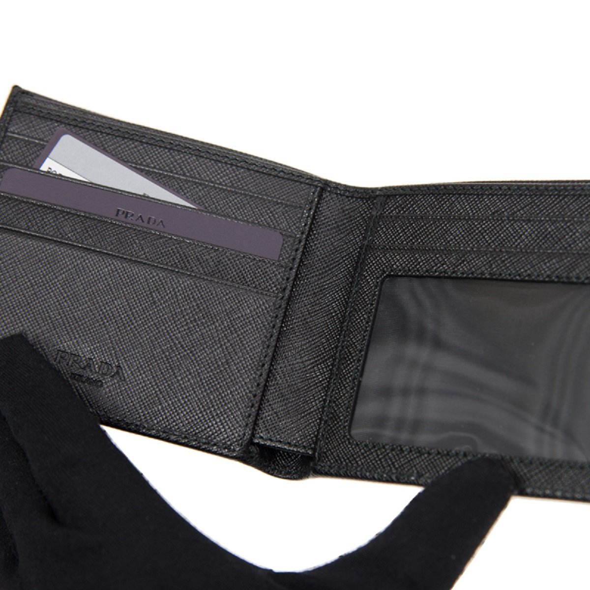 Prada Men's Vitello Micro Grain Nero Black Bifold Wallet 2MO233 at_Queen_Bee_of_Beverly_Hills