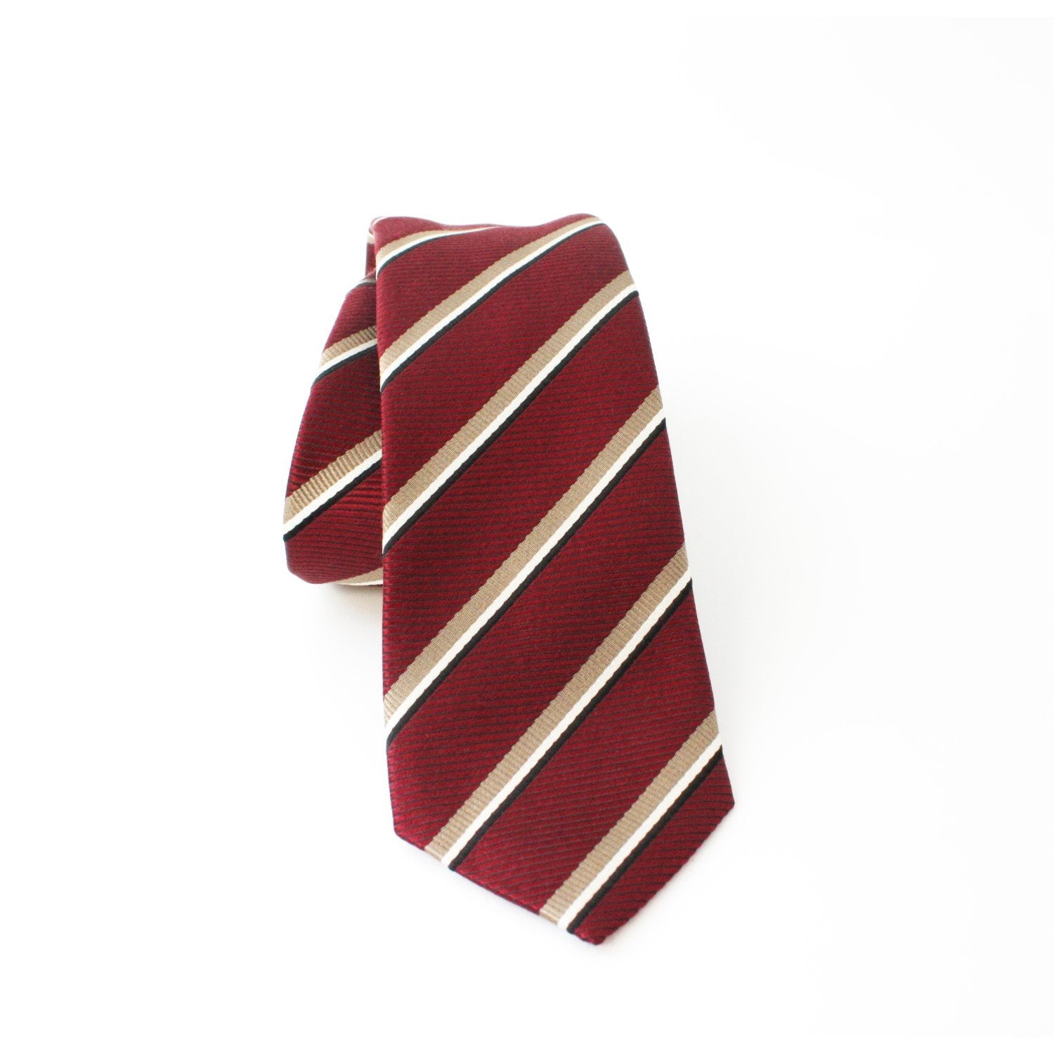 Prada Mens Silk Tie Bordeaux Red Striped Pattern UCR75 at_Queen_Bee_of_Beverly_Hills
