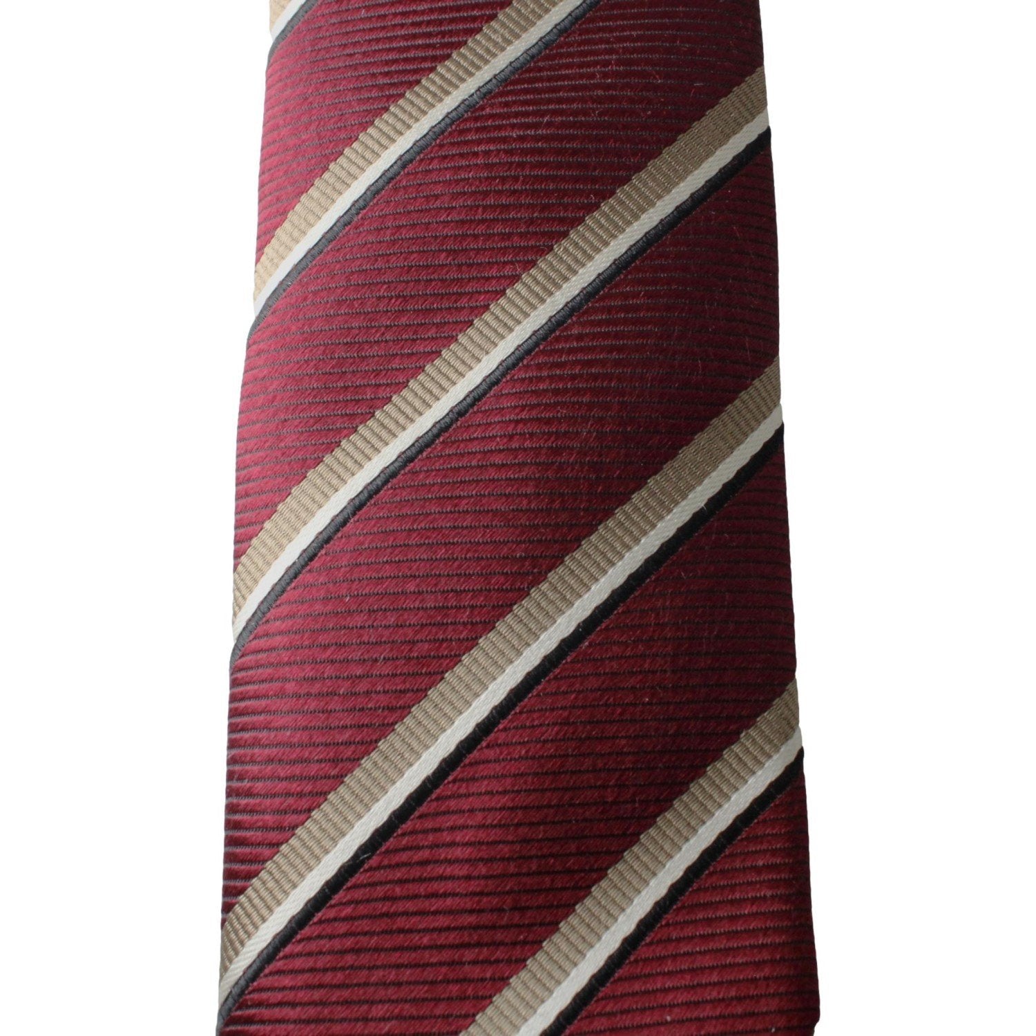 Prada Mens Silk Tie Bordeaux Red Striped Pattern UCR75 at_Queen_Bee_of_Beverly_Hills
