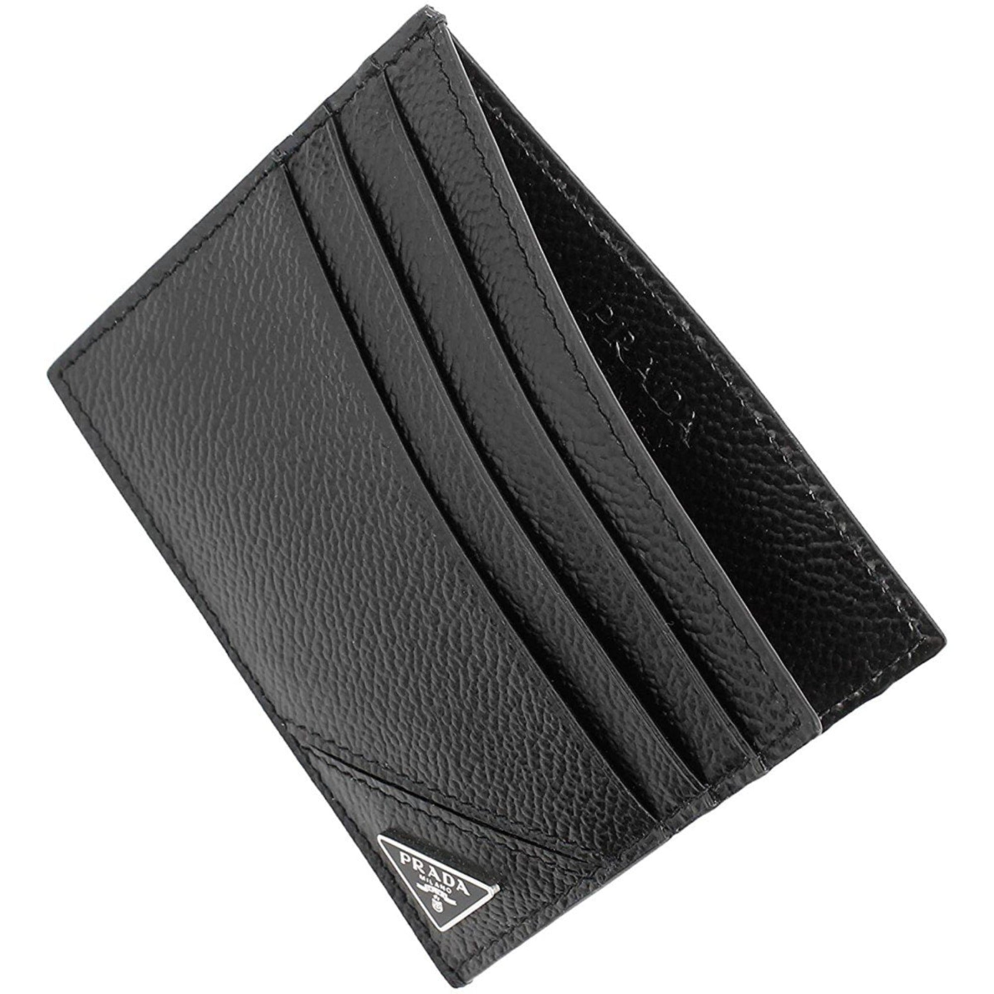 Prada Mens Vitello Micro Grain Black Triangle Logo Card Case 2MC223 at_Queen_Bee_of_Beverly_Hills