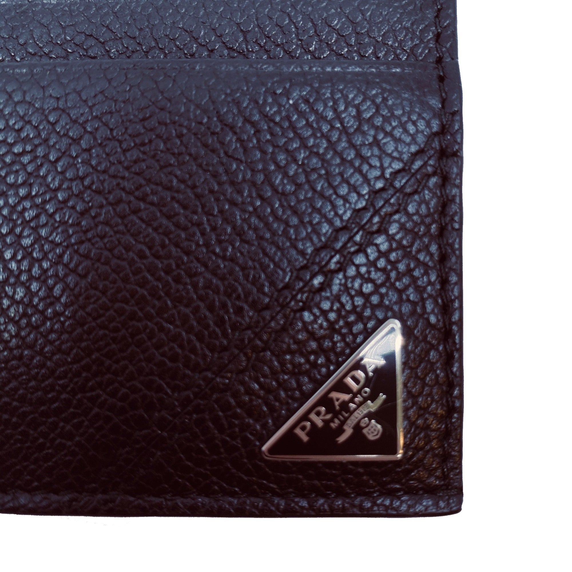 Prada Mens Vitello Micro Grain Black Triangle Logo Card Case 2MC223 at_Queen_Bee_of_Beverly_Hills