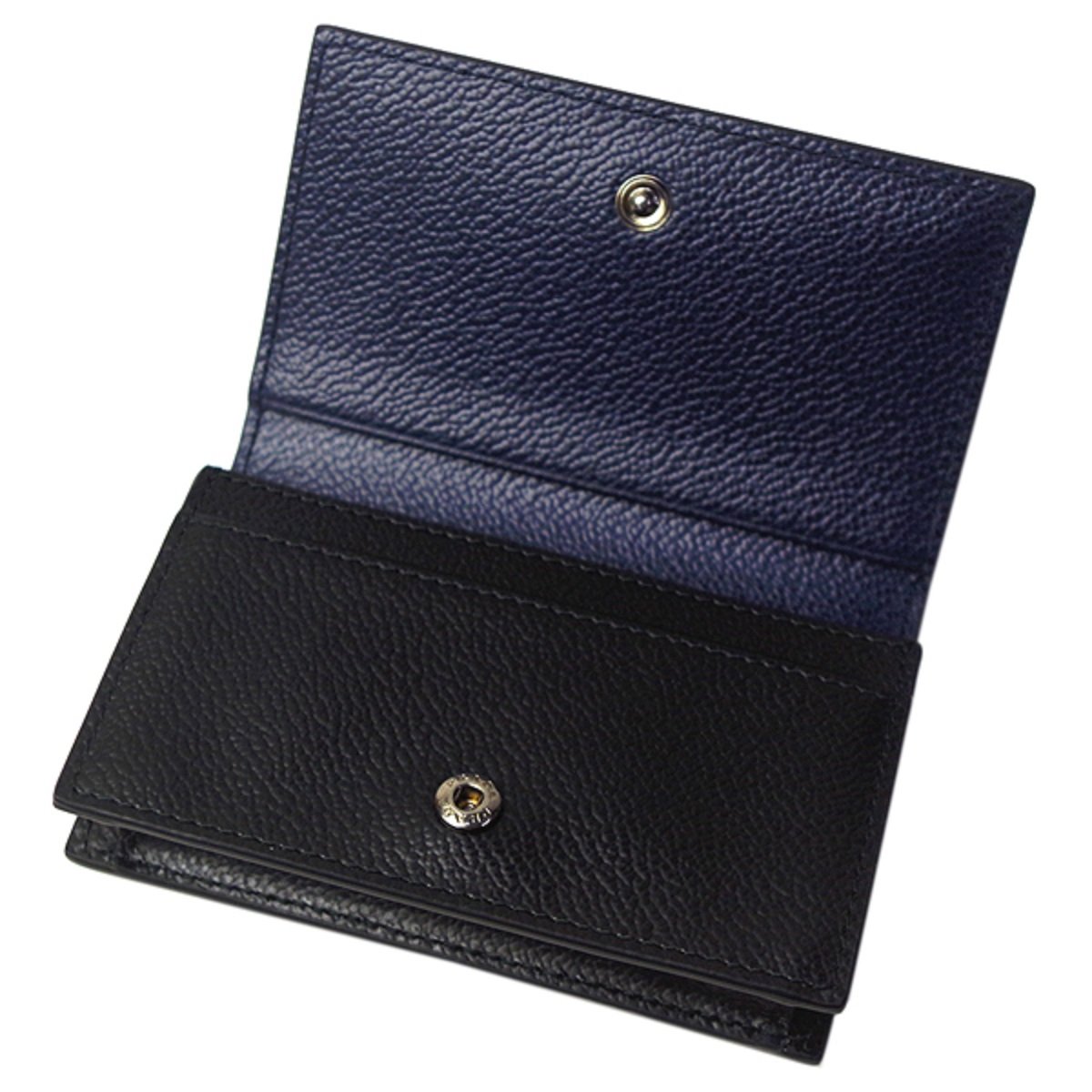 Prada Mens Vitello Micro Grain Flap Card Holder Wallet Black and Navy 2MC122 at_Queen_Bee_of_Beverly_Hills