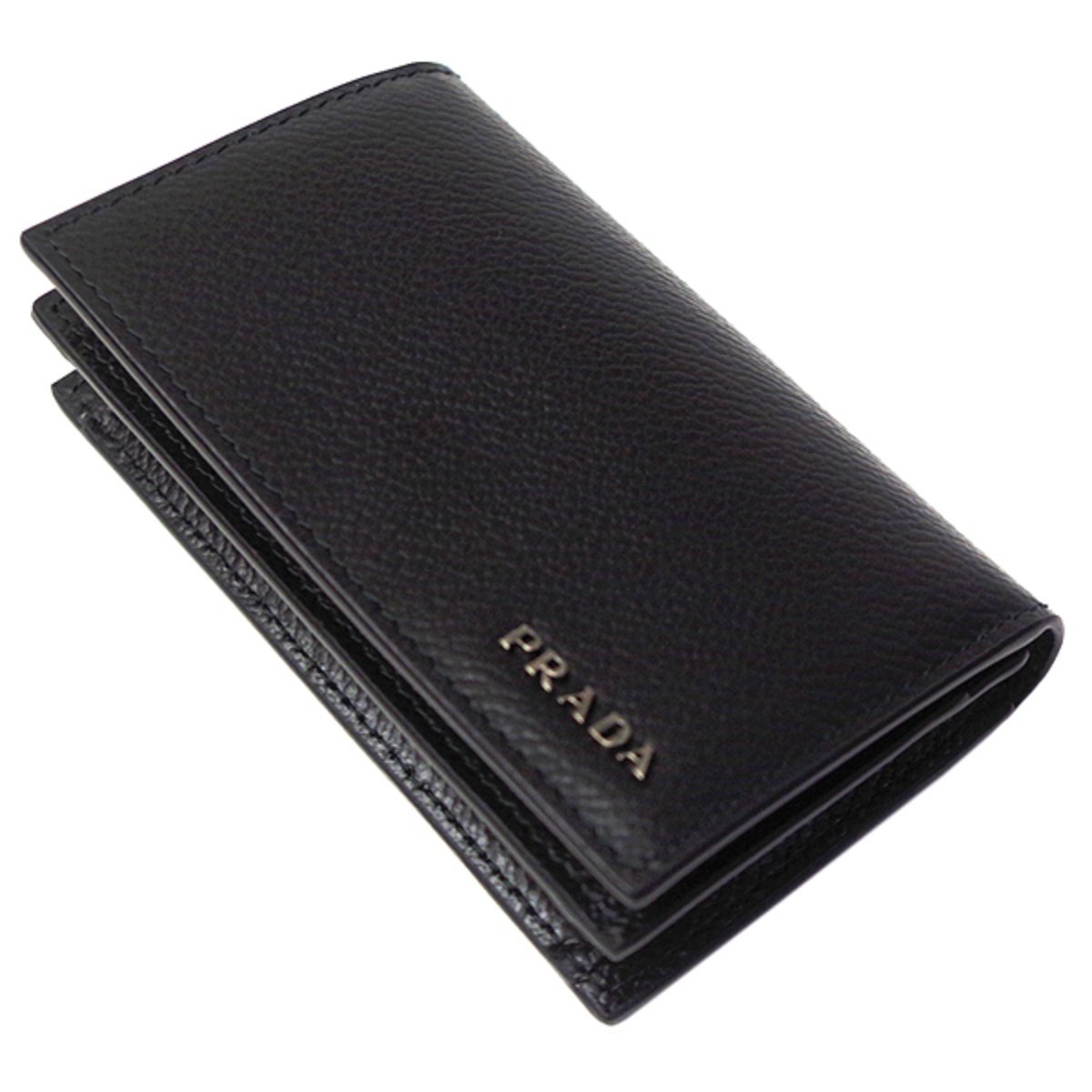Prada Mens Vitello Micro Grain Flap Card Holder Wallet Black and Navy 2MC122 at_Queen_Bee_of_Beverly_Hills