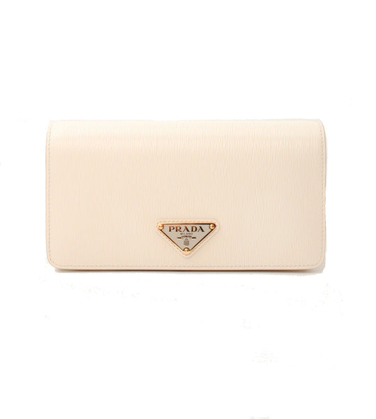 Prada Cream Saffiano Leather Wallet On Strap