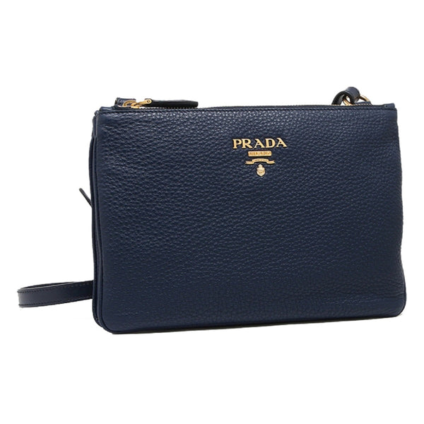 Prada Navy Blue Vitello Phenix Bandoliera Leather Crossbody Bag 1BH046 