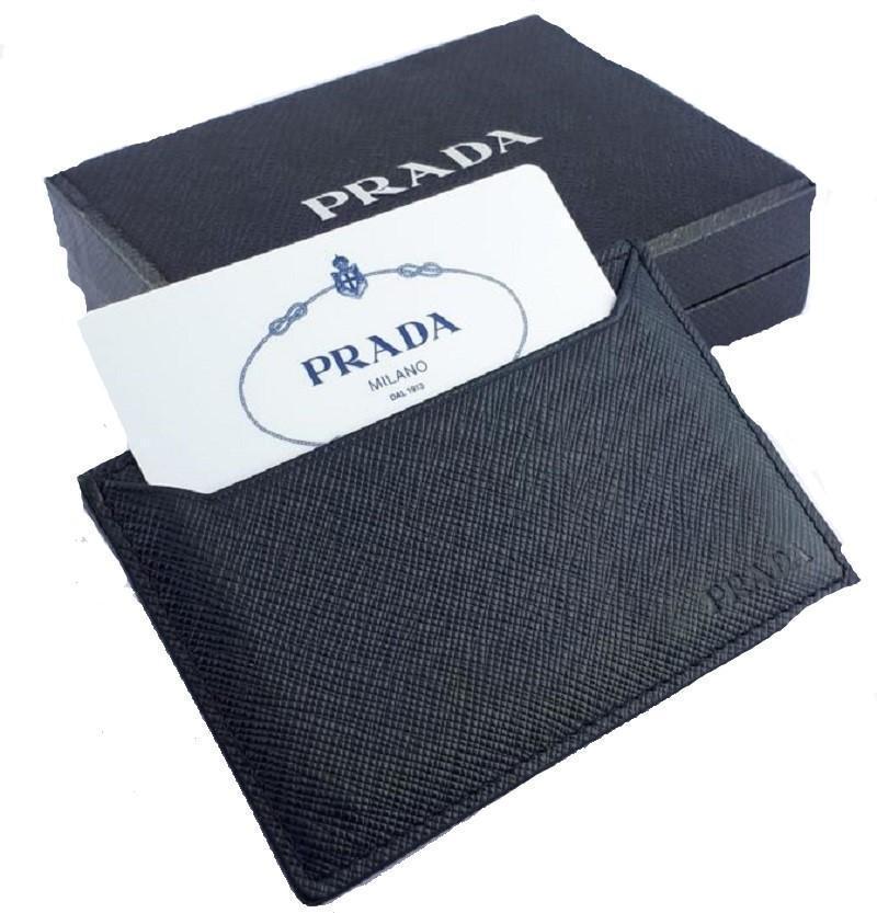 Prada Nero Black Saffiano Men's Leather Wallet Credit Card Holder Case Bill 2MC208 at_Queen_Bee_of_Beverly_Hills