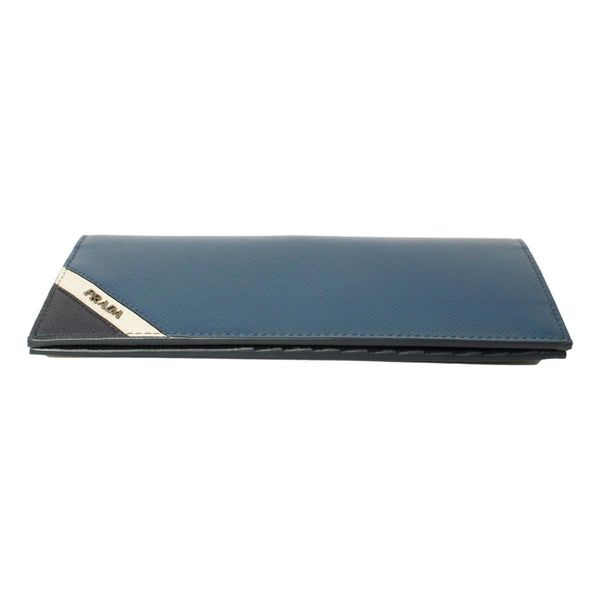 Prada Oceano Blue Saffiano Leather Stripe Vertical Wallet Queen