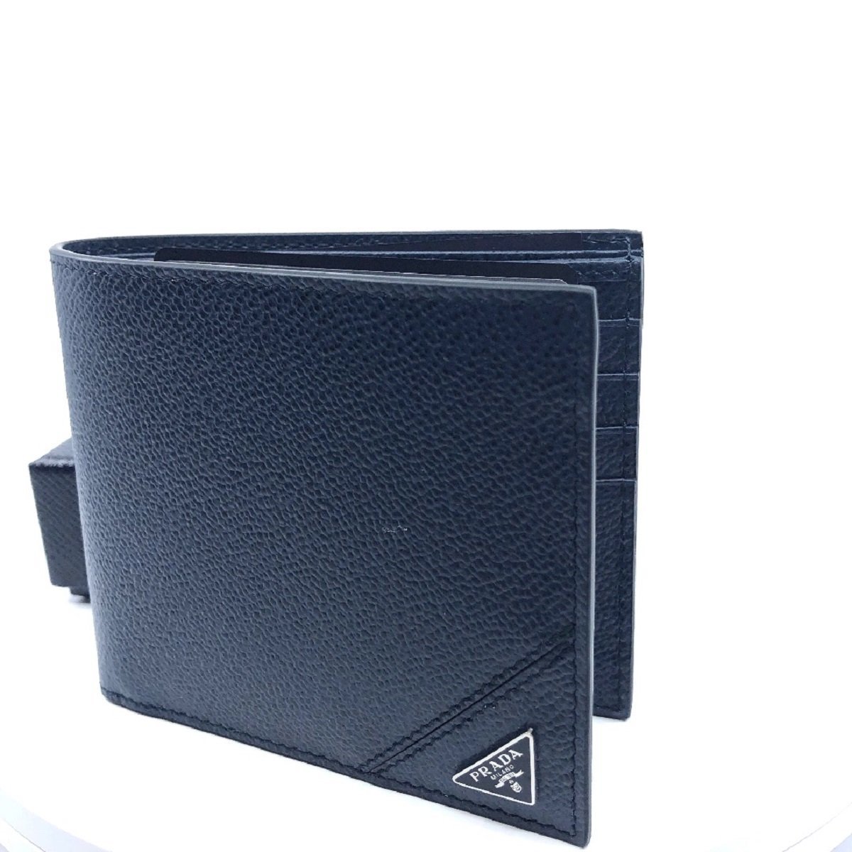 Prada Orizzontale Black Vitello Micro Grain Leather Iconic Triangle Logo Wallet 2MO513 at_Queen_Bee_of_Beverly_Hills
