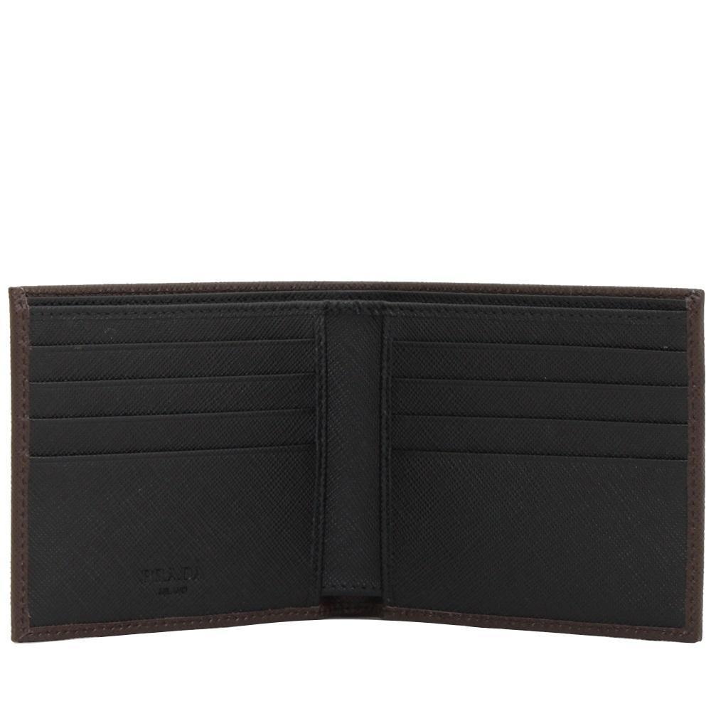 Prada Portaf Orizzontale Saffiano Bifold Leather Brown Black Wallet at_Queen_Bee_of_Beverly_Hills