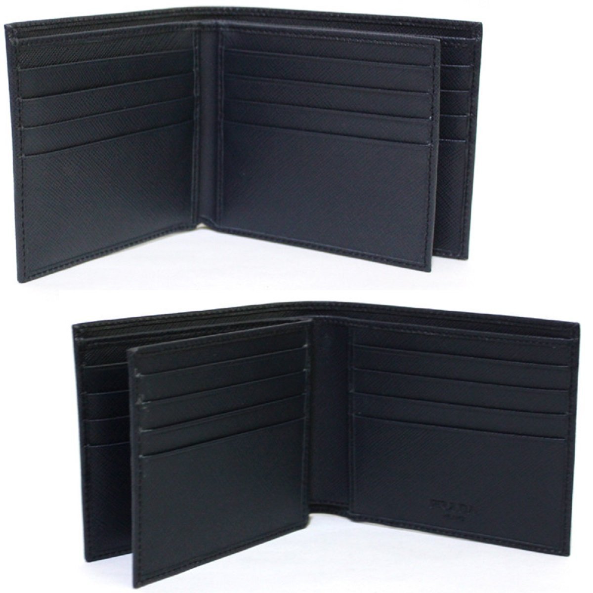 Prada Portaf Orizzontale Vitello Micro Grain Nero Black Mens Wallet at_Queen_Bee_of_Beverly_Hills