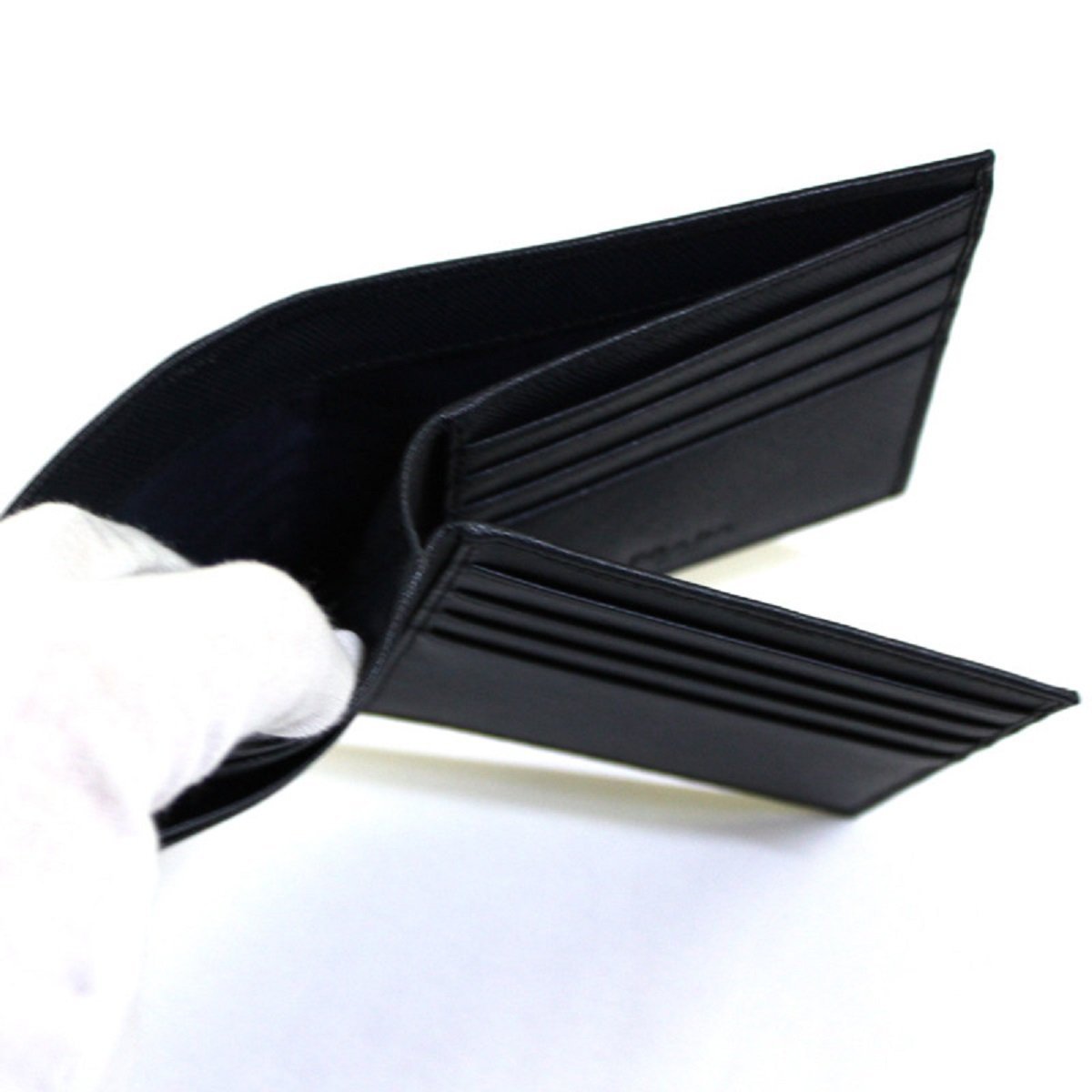 Prada Portaf Orizzontale Vitello Micro Grain Nero Black Mens Wallet at_Queen_Bee_of_Beverly_Hills