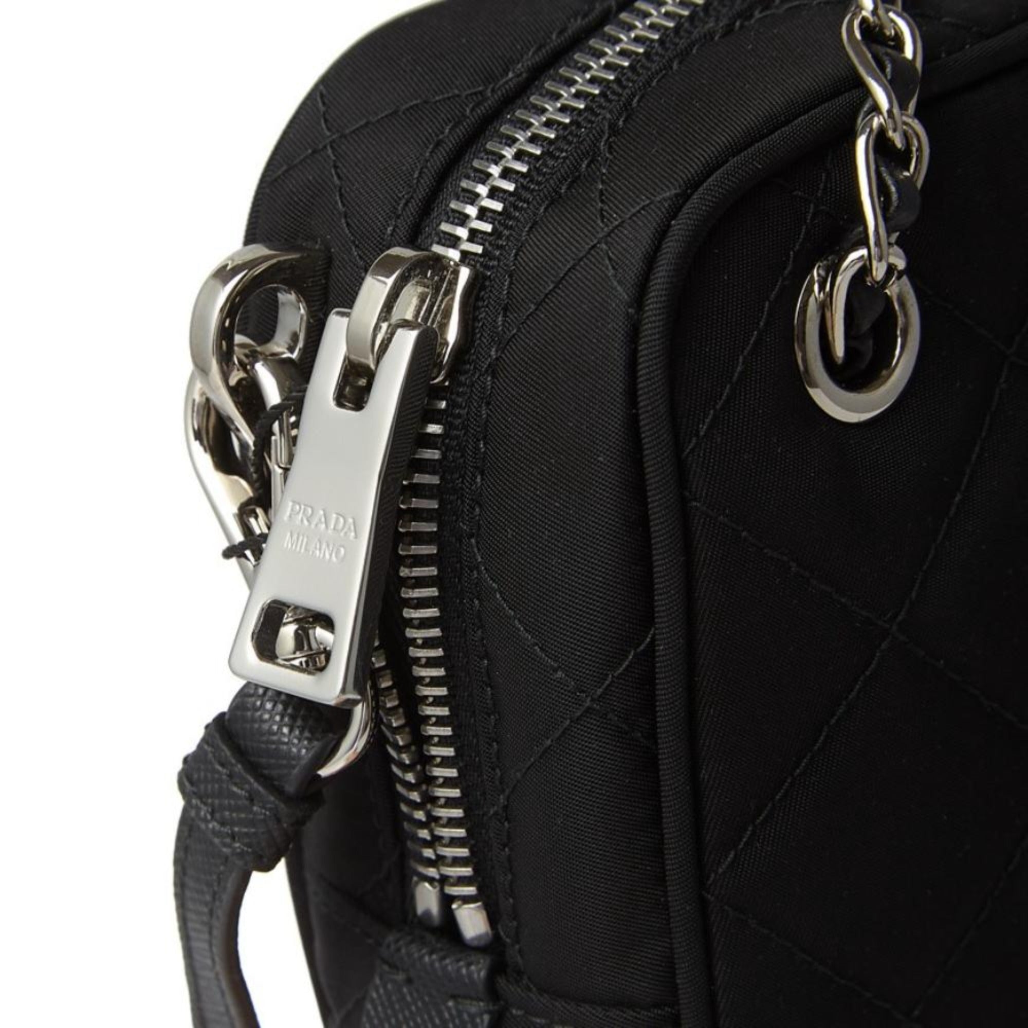 Prada Quilted Tessuto Nylon Black Bandoliera Triangle Logo Bag 1BH910 at_Queen_Bee_of_Beverly_Hills