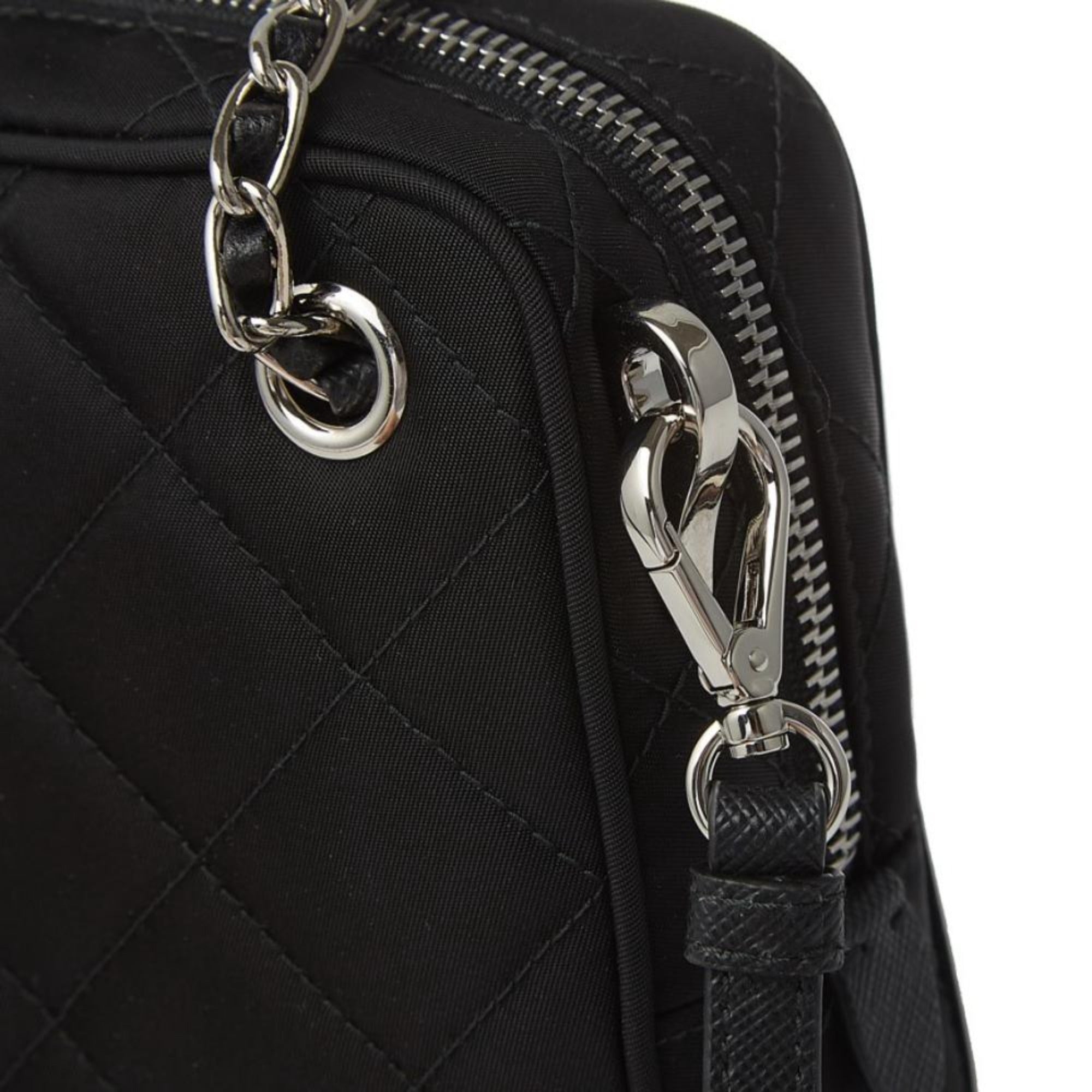 Prada Quilted Tessuto Nylon Black Bandoliera Triangle Logo Bag 1BH910 at_Queen_Bee_of_Beverly_Hills