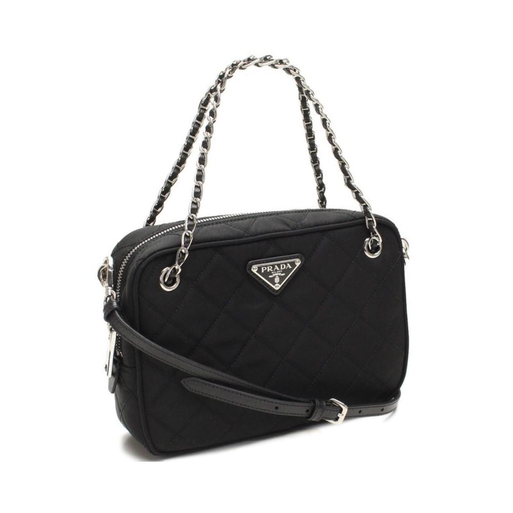 Prada Quilted Tessuto Nylon Black Bandoliera Triangle Logo Bag 1BH910 at_Queen_Bee_of_Beverly_Hills