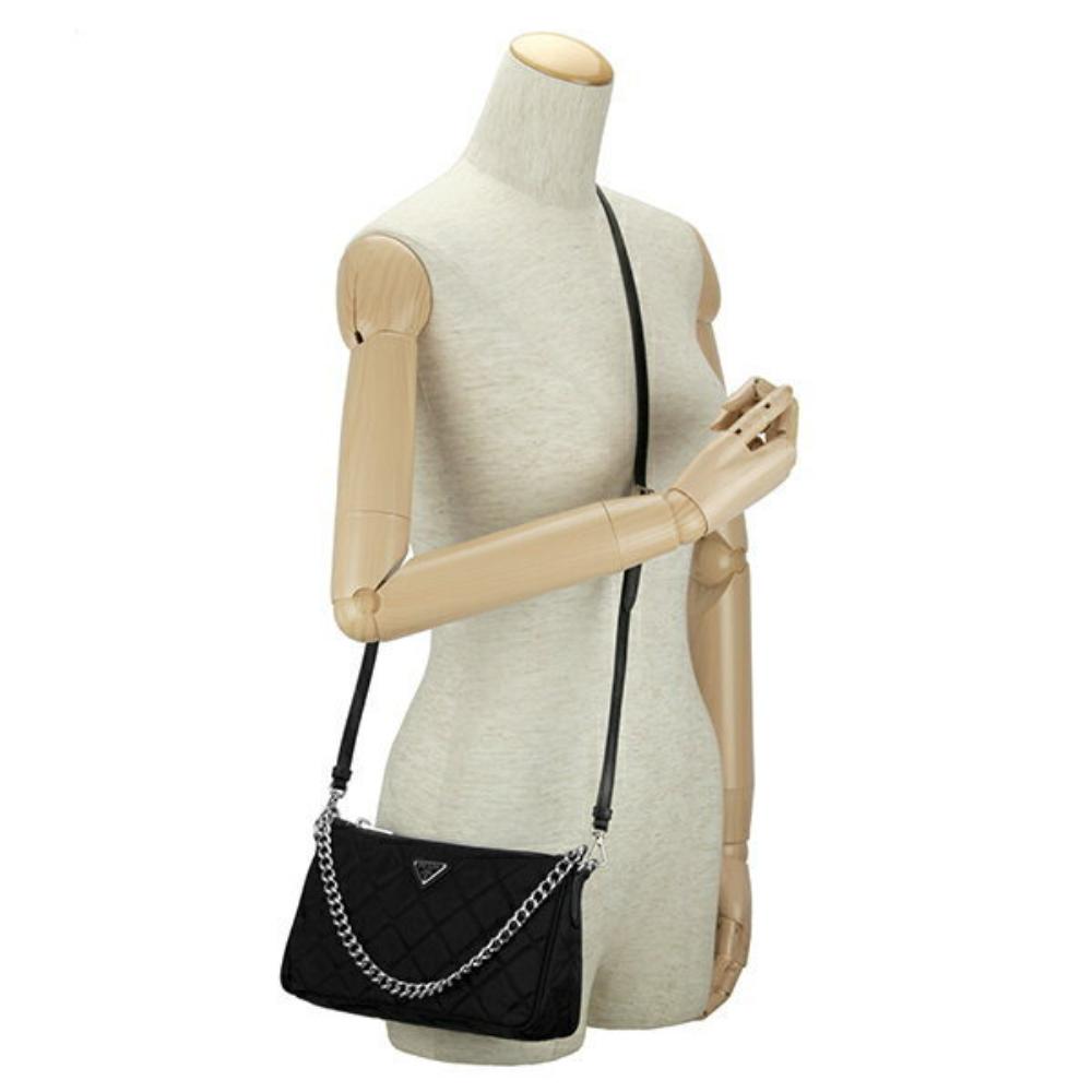 Prada Quilted Tessuto Nylon Black Chain Convertible Crossbody 1BH026 at_Queen_Bee_of_Beverly_Hills
