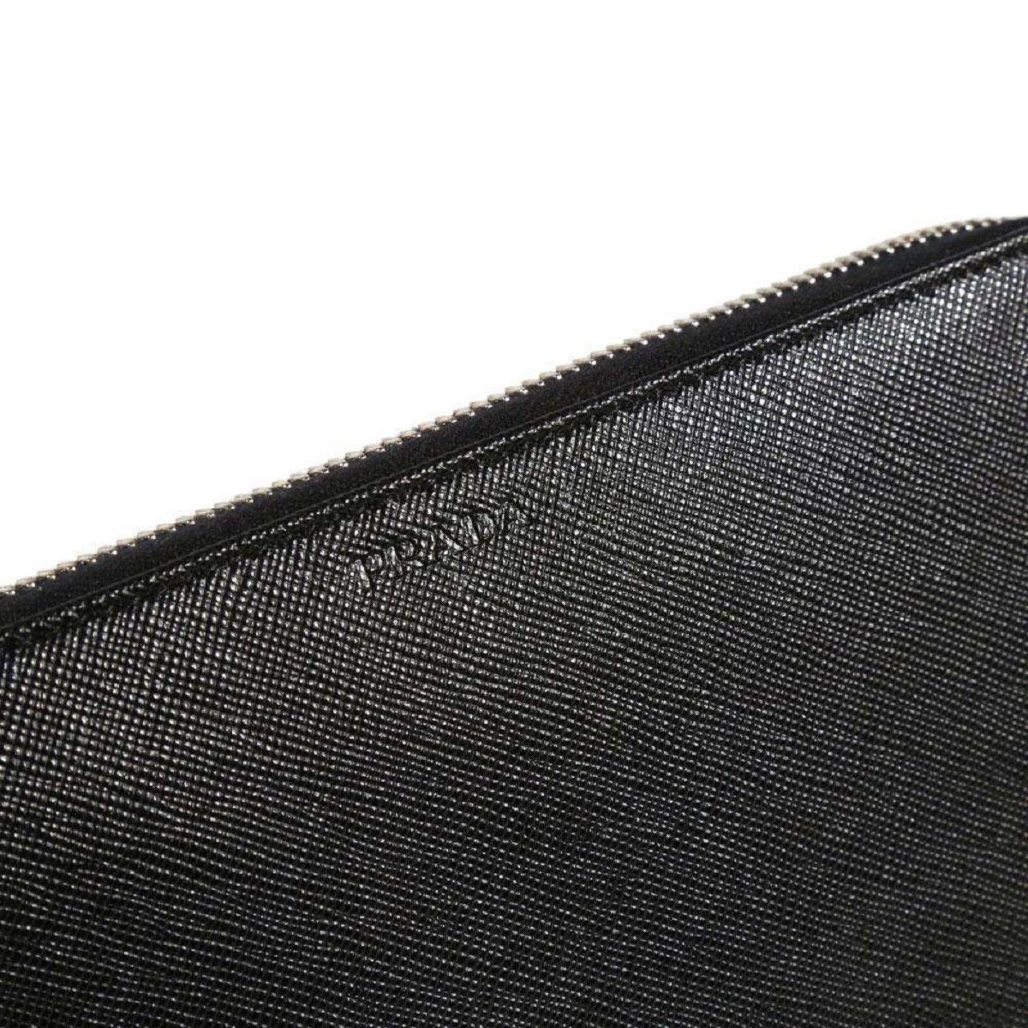 Prada Saffiano Active Black Leather Stripe Zip Around Wallet 2ML317 at_Queen_Bee_of_Beverly_Hills