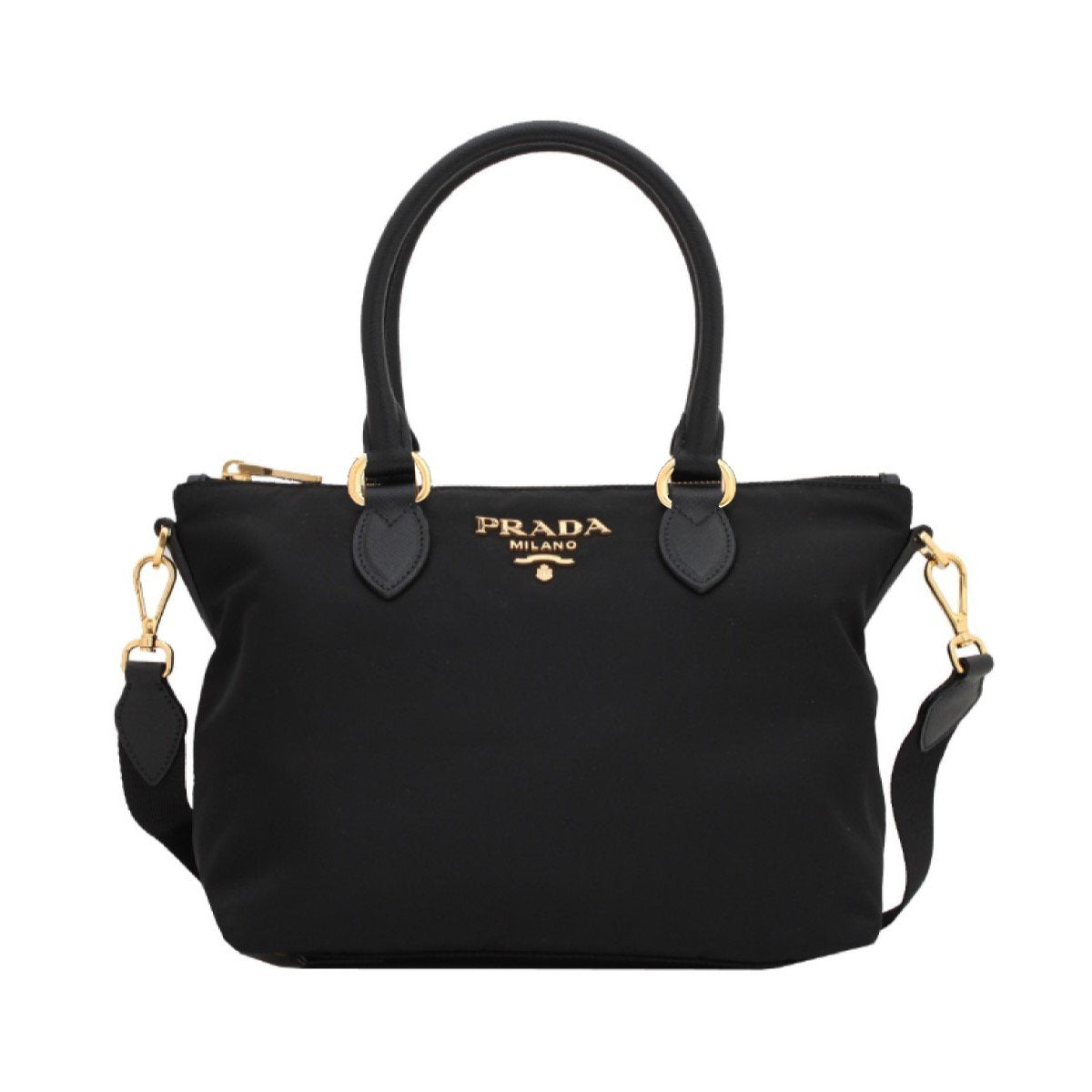Prada Tessuto Nylon Black Saffiano Leather Trim Small Satchel 1BA275 at_Queen_Bee_of_Beverly_Hills