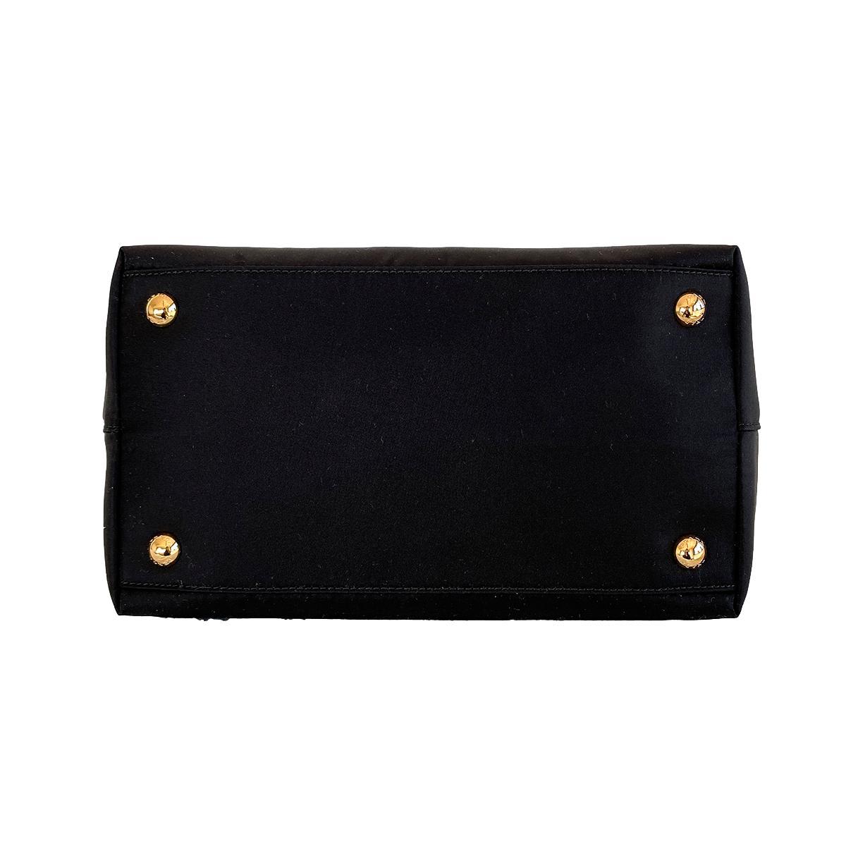 Prada Tessuto Nylon Black Saffiano Leather Trim Small Satchel 1BA275 at_Queen_Bee_of_Beverly_Hills