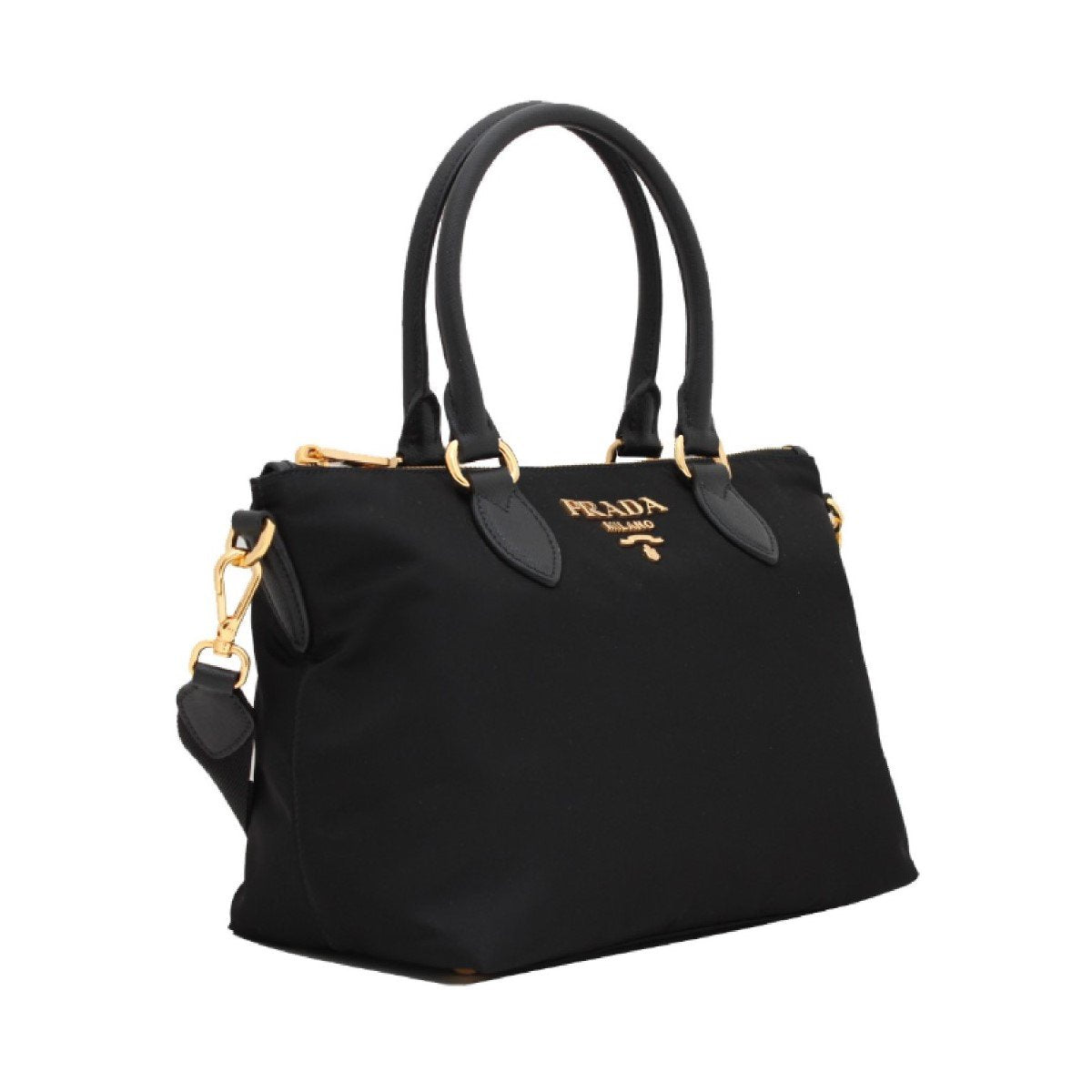 Prada Tessuto Nylon Black Saffiano Leather Trim Small Satchel 1BA275 at_Queen_Bee_of_Beverly_Hills