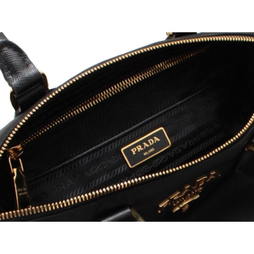Prada Tessuto Nylon Black Saffiano Leather Trim Small Satchel 1BA275 at_Queen_Bee_of_Beverly_Hills