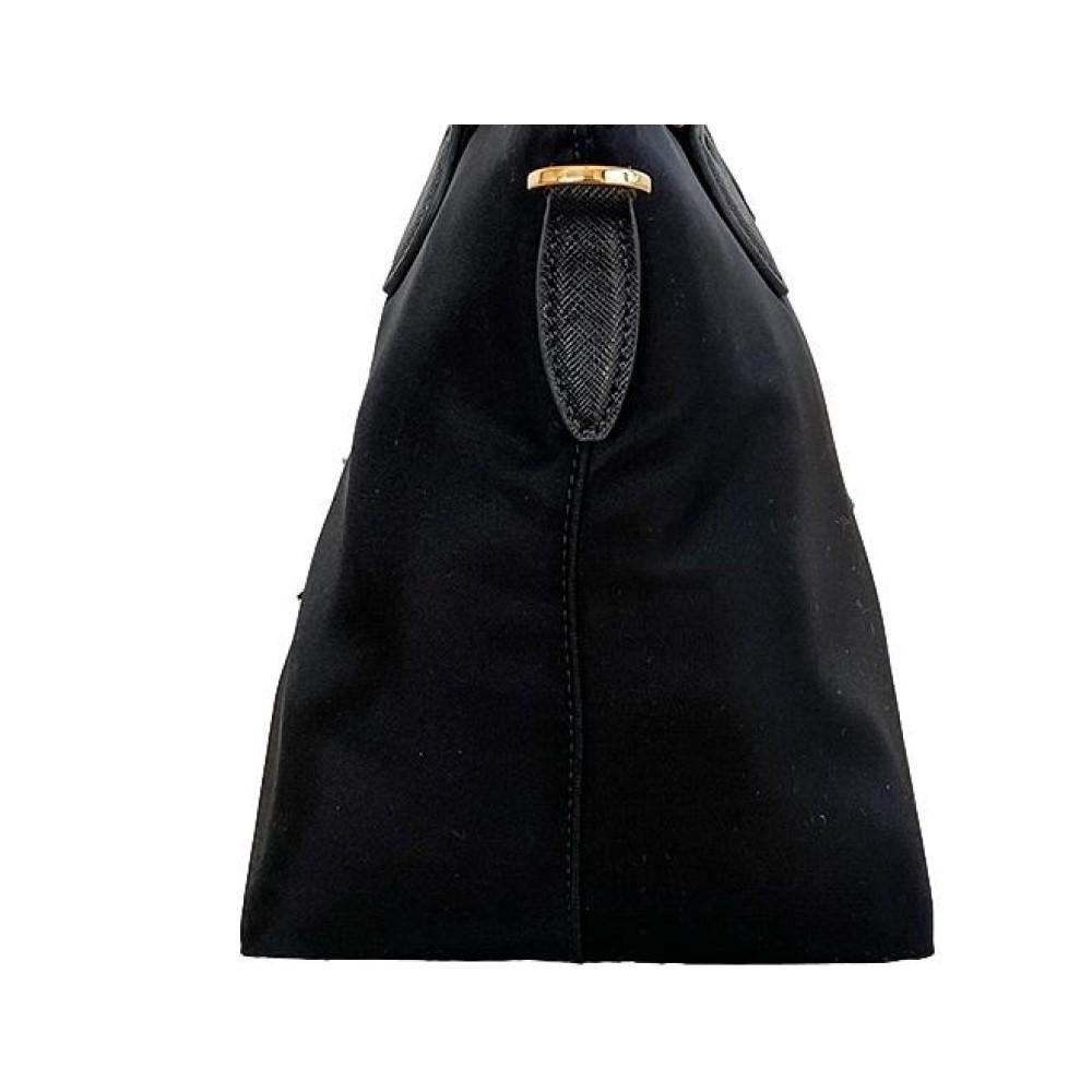 Prada Tessuto Nylon Black Saffiano Leather Trim Small Satchel 1BA275 at_Queen_Bee_of_Beverly_Hills