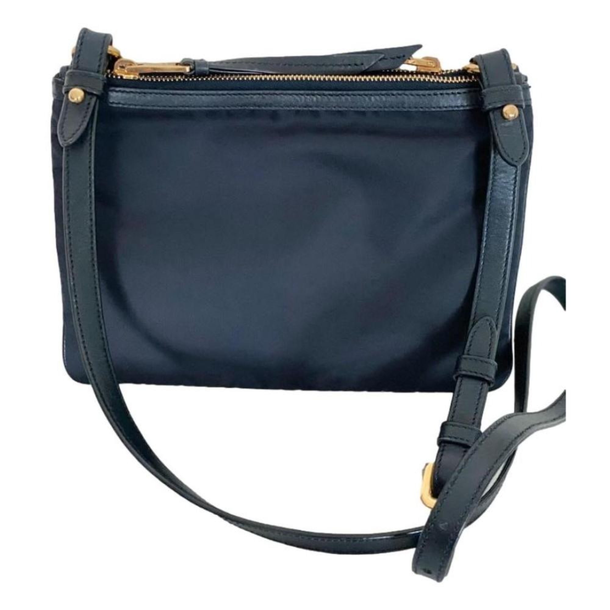 Prada Tessuto Nylon Blue Double Zip Calf Leather Crossbody Bag 1BH046 at_Queen_Bee_of_Beverly_Hills