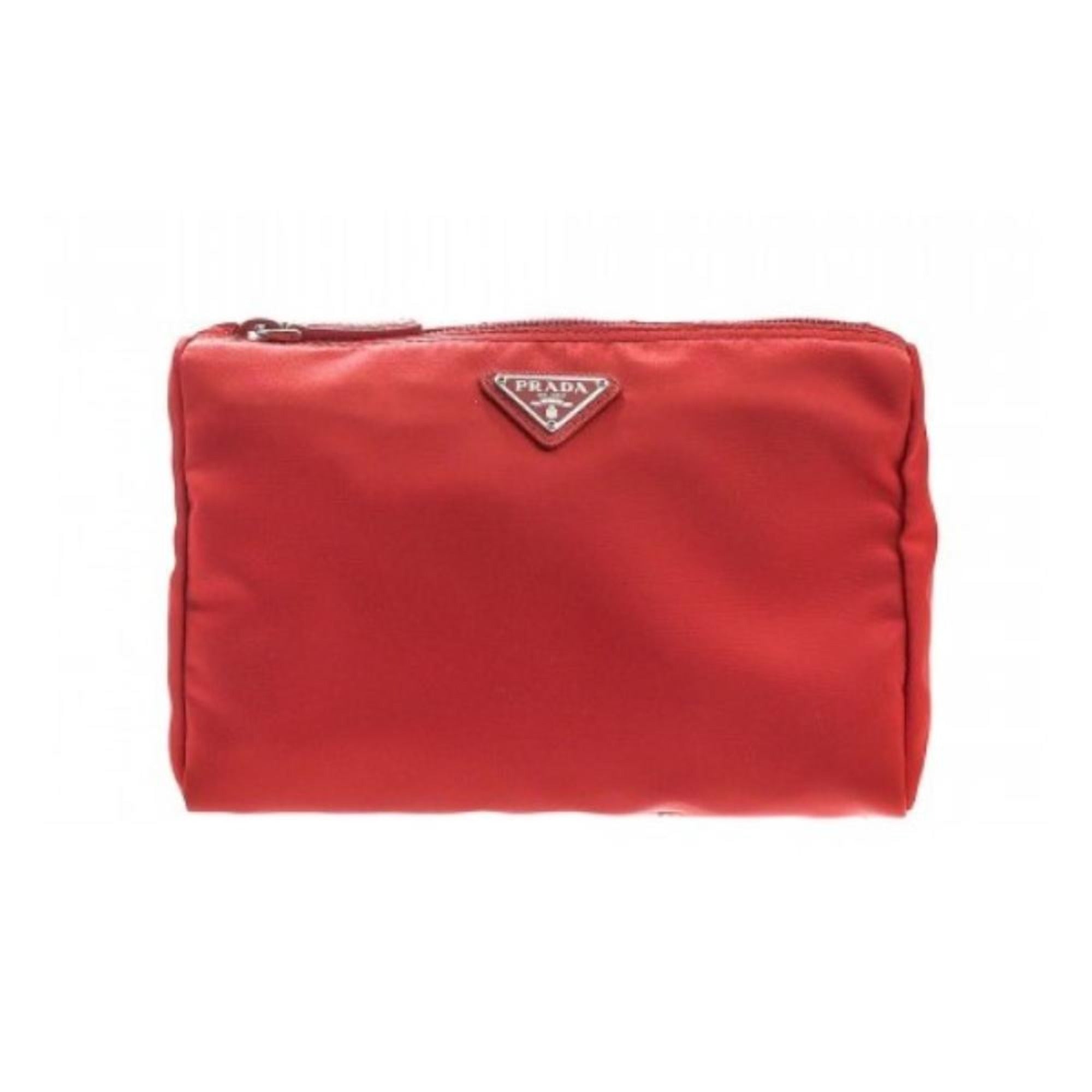 Prada Tessuto Nylon Triangle Logo Small Toiletry Case Rosso Red 1NA011 at_Queen_Bee_of_Beverly_Hills