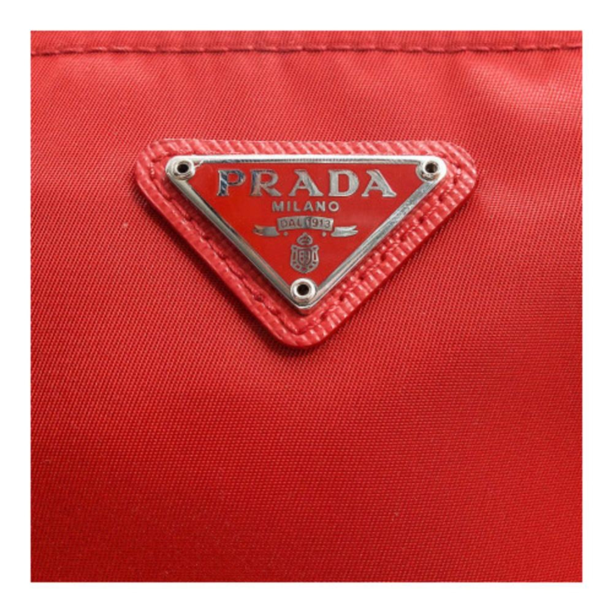 Prada Tessuto Nylon Triangle Logo Small Toiletry Case Rosso Red 1NA011 at_Queen_Bee_of_Beverly_Hills