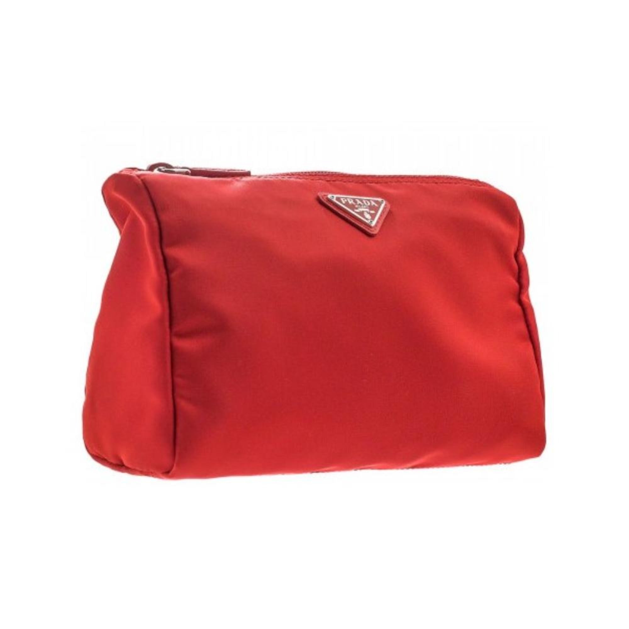 Prada Tessuto Nylon Triangle Logo Small Toiletry Case Rosso Red 1NA011 at_Queen_Bee_of_Beverly_Hills