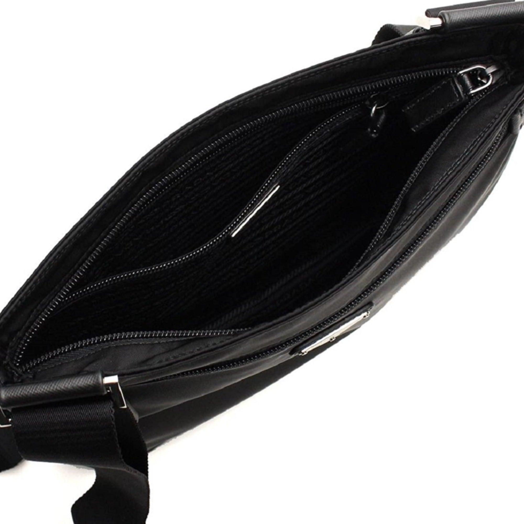 Prada Tessuto Saffiano Black Messenger Bag Crossbody 2vh563 at_Queen_Bee_of_Beverly_Hills