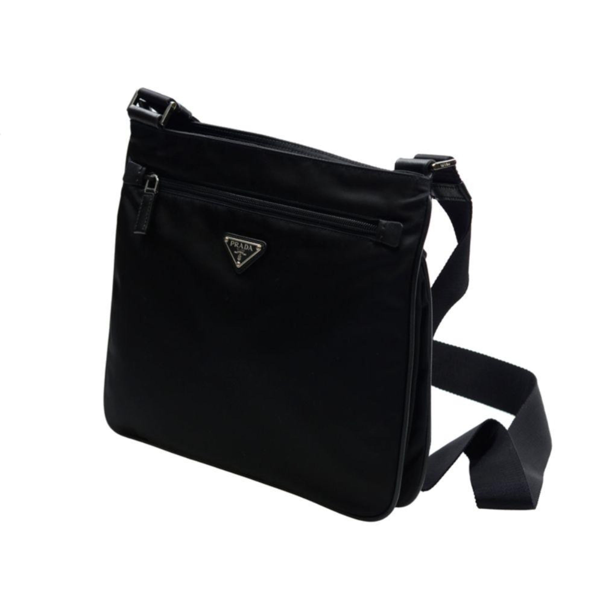 Prada Tessuto Saffiano Black Messenger Bag Crossbody 2VH563 at_Queen_Bee_of_Beverly_Hills