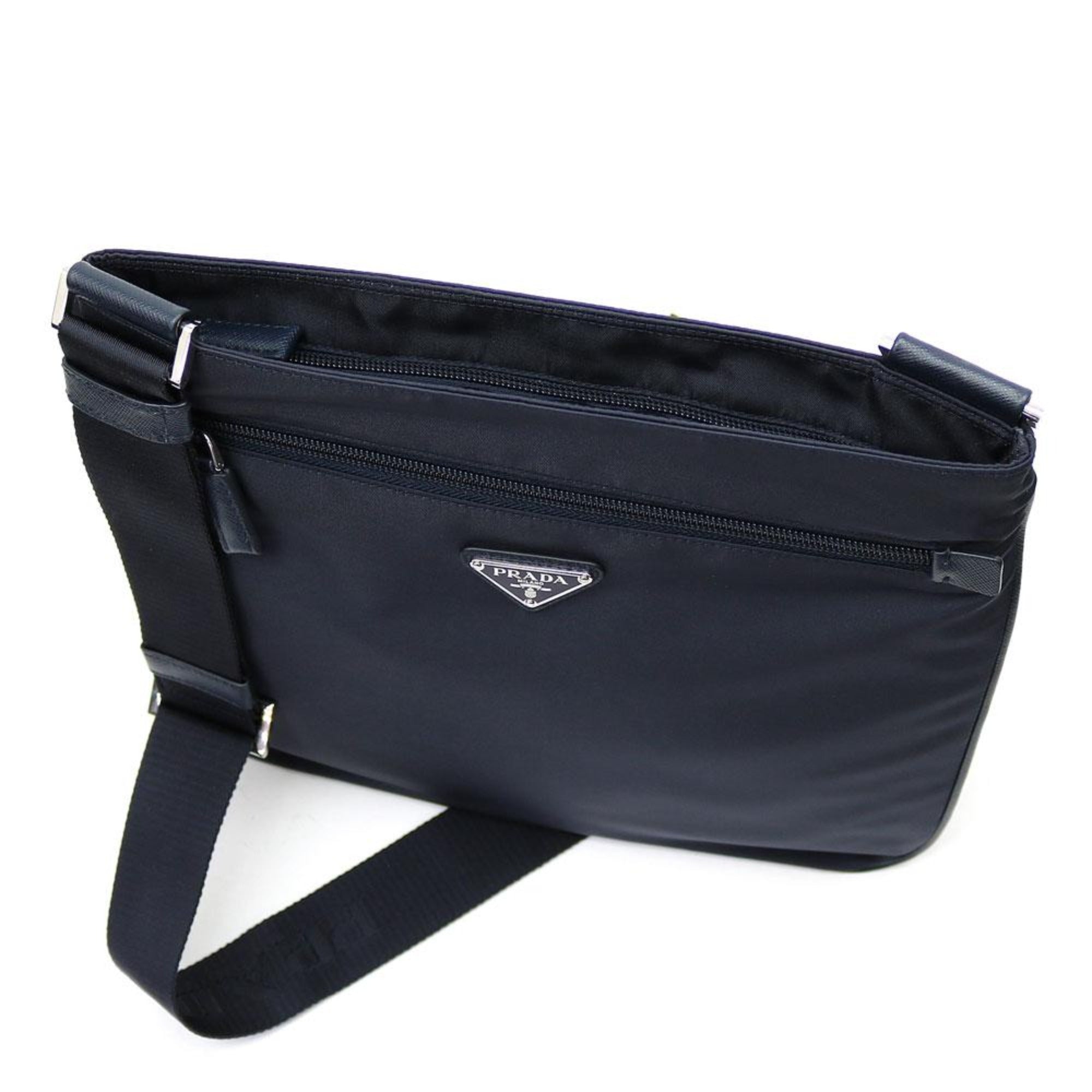 Prada Tessuto Saffiano Black Messenger Bag Crossbody 2VH563 at_Queen_Bee_of_Beverly_Hills