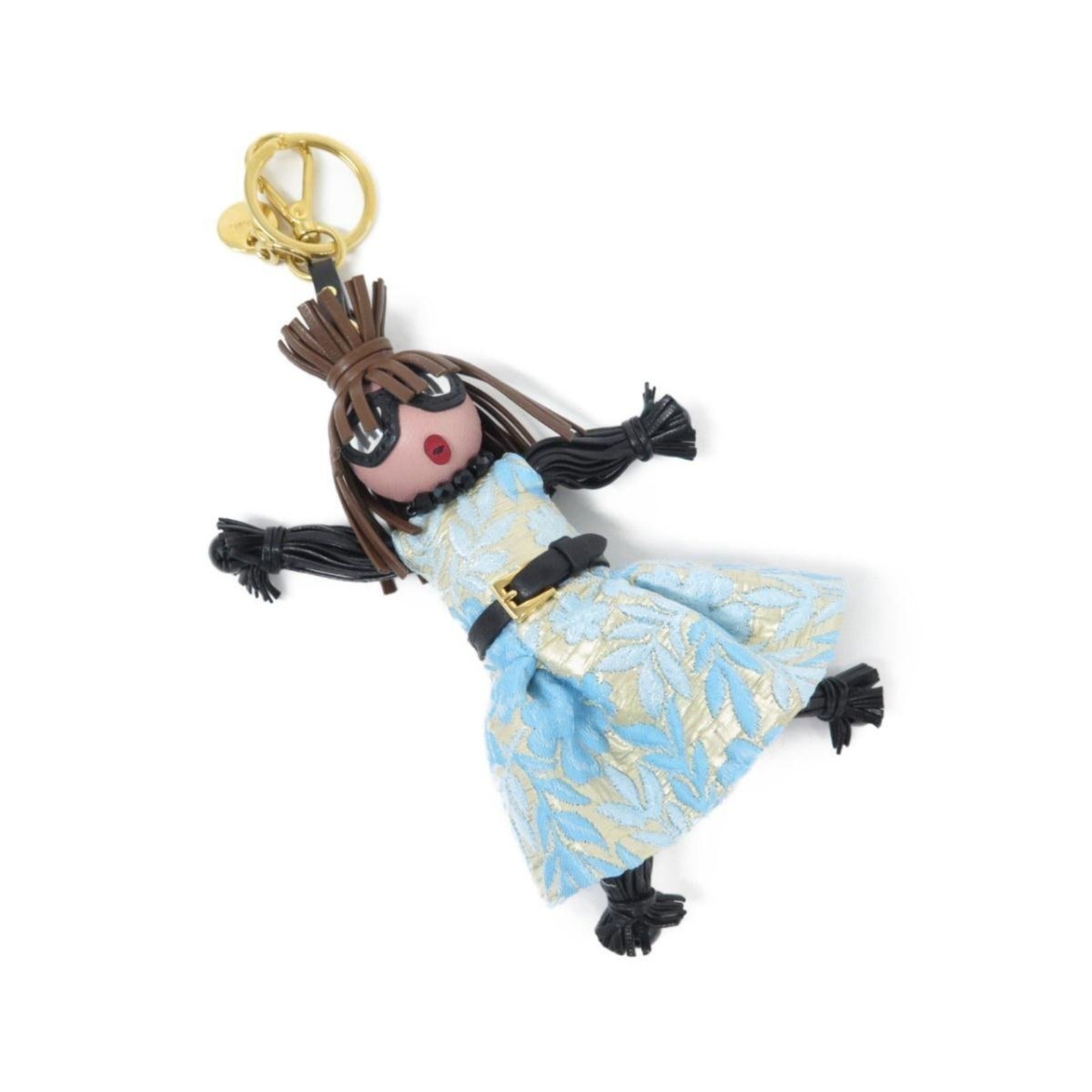 Prada Trick Pelle Azzurro Blue Dress Jasmine Doll Keyring Key Charm 1TL171 at_Queen_Bee_of_Beverly_Hills