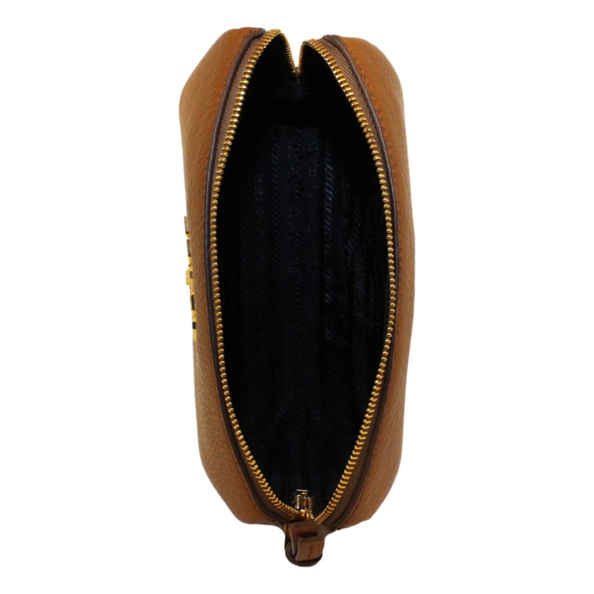 Prada Vitello Daino Cannella Brown Leather Cosmetic Pouch 1ND004 at_Queen_Bee_of_Beverly_Hills