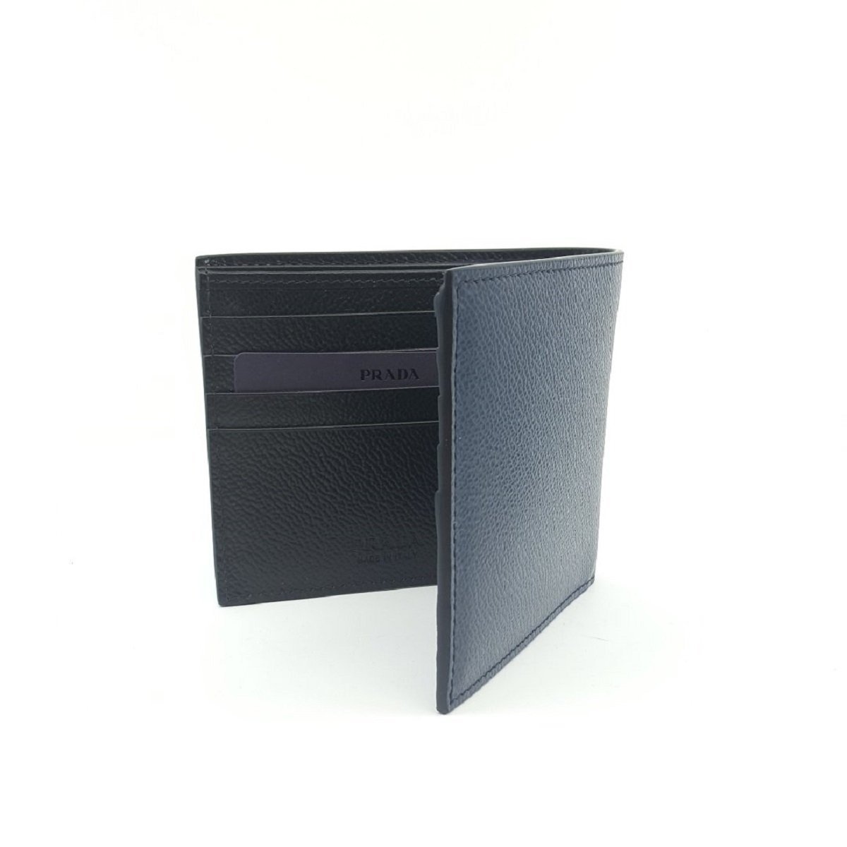 Prada Vitello Micro Grain Baltico Blue Nero Black Mens Wallet 2MO513 at_Queen_Bee_of_Beverly_Hills