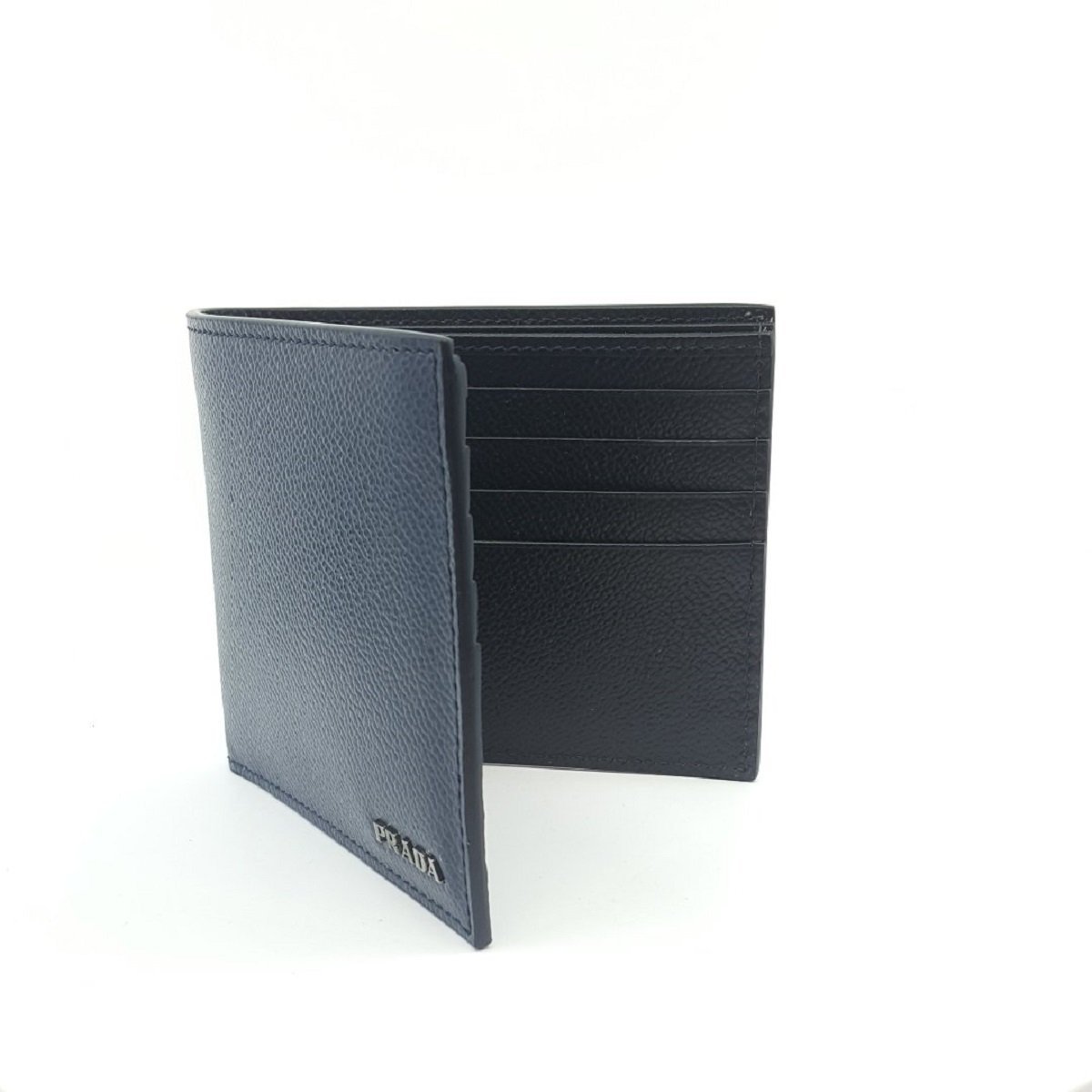 Prada Vitello Micro Grain Baltico Blue Nero Black Mens Wallet 2MO513 at_Queen_Bee_of_Beverly_Hills