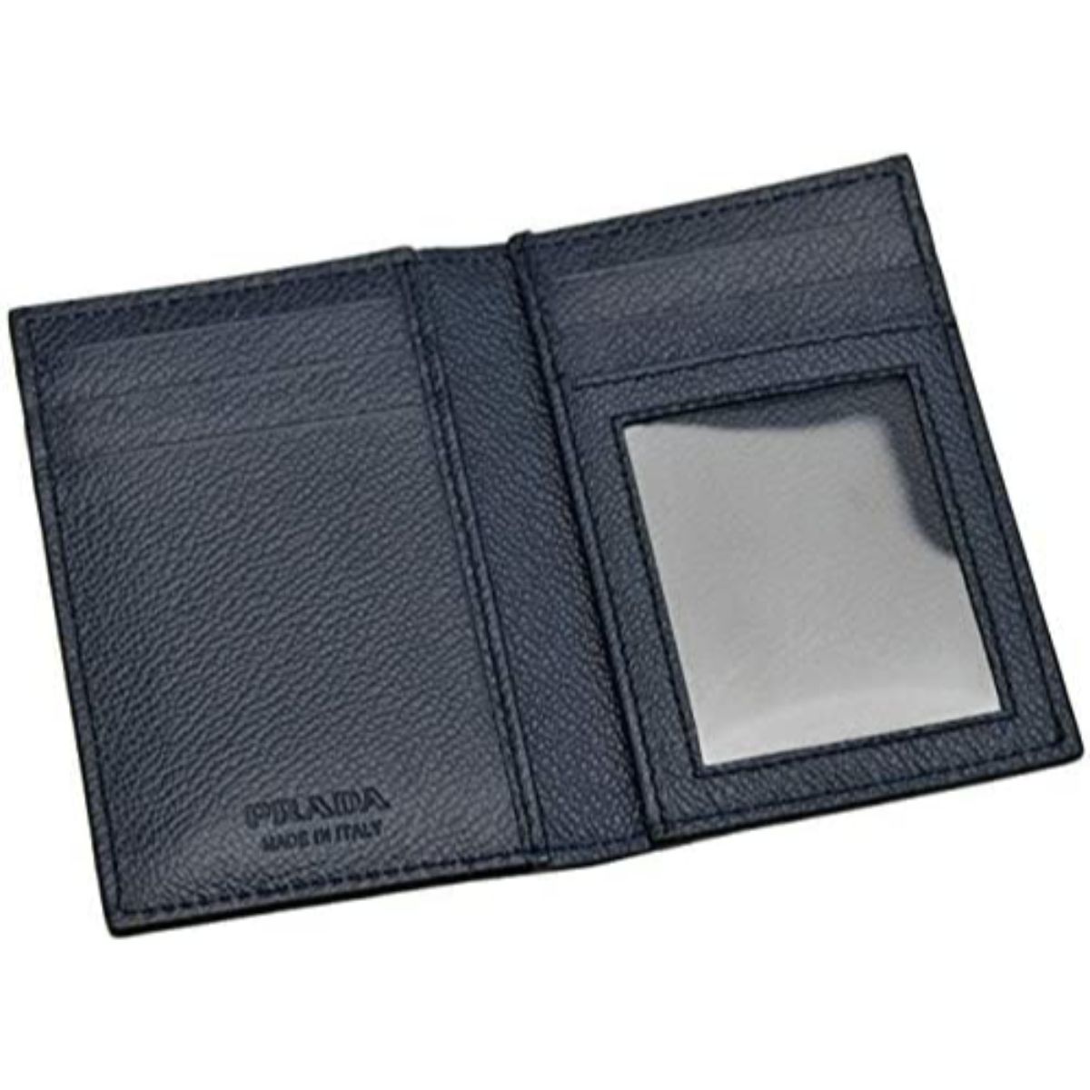 Prada Vitello Micro Grain Mens Vertical Card Holder Baltico Navy Black Nero 2MC035 at_Queen_Bee_of_Beverly_Hills