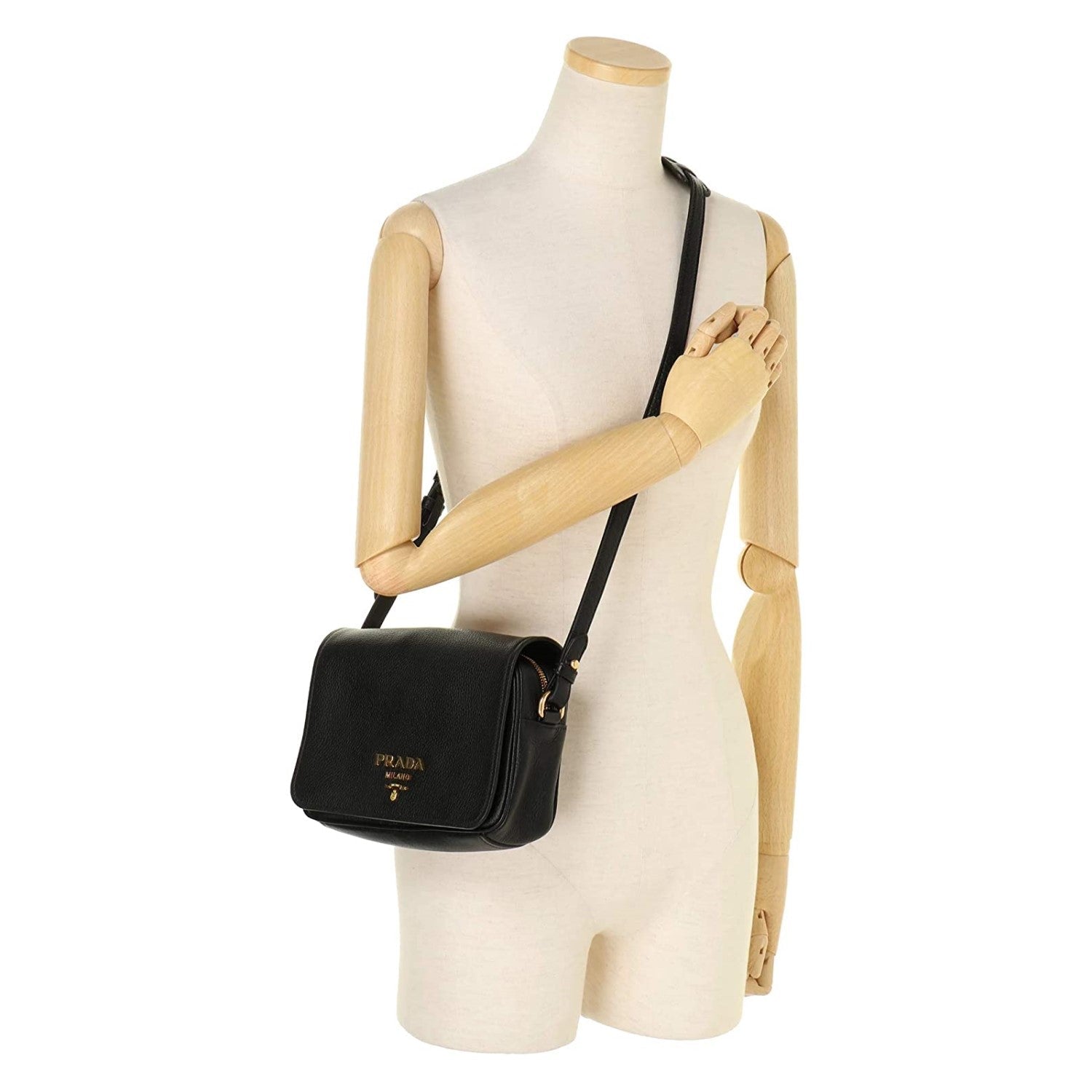 Prada Vitello Phenix Black Leather Flap Crossbody Bag 1BD163 at_Queen_Bee_of_Beverly_Hills