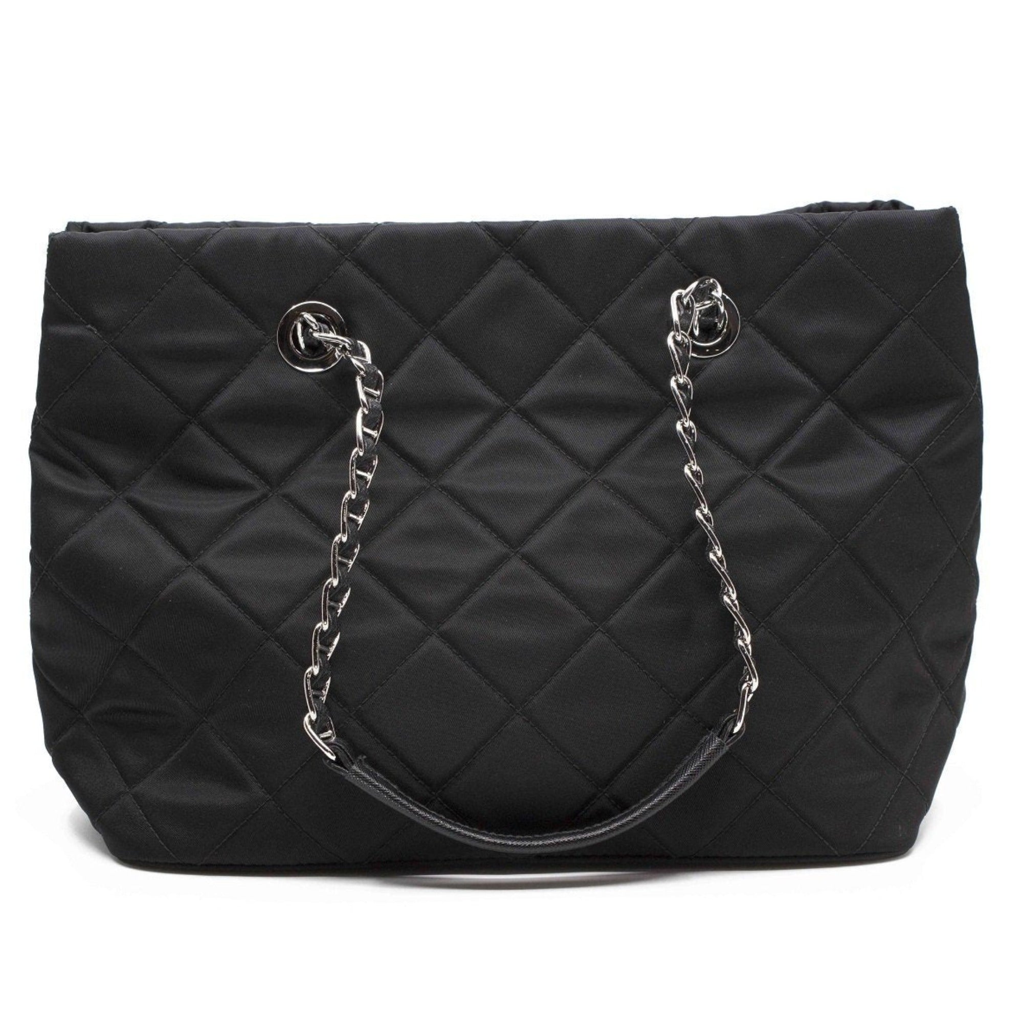 Prada Women's Black Quilted Tessuto Chain Shoulder Bag Tote 1BG740 at_Queen_Bee_of_Beverly_Hills