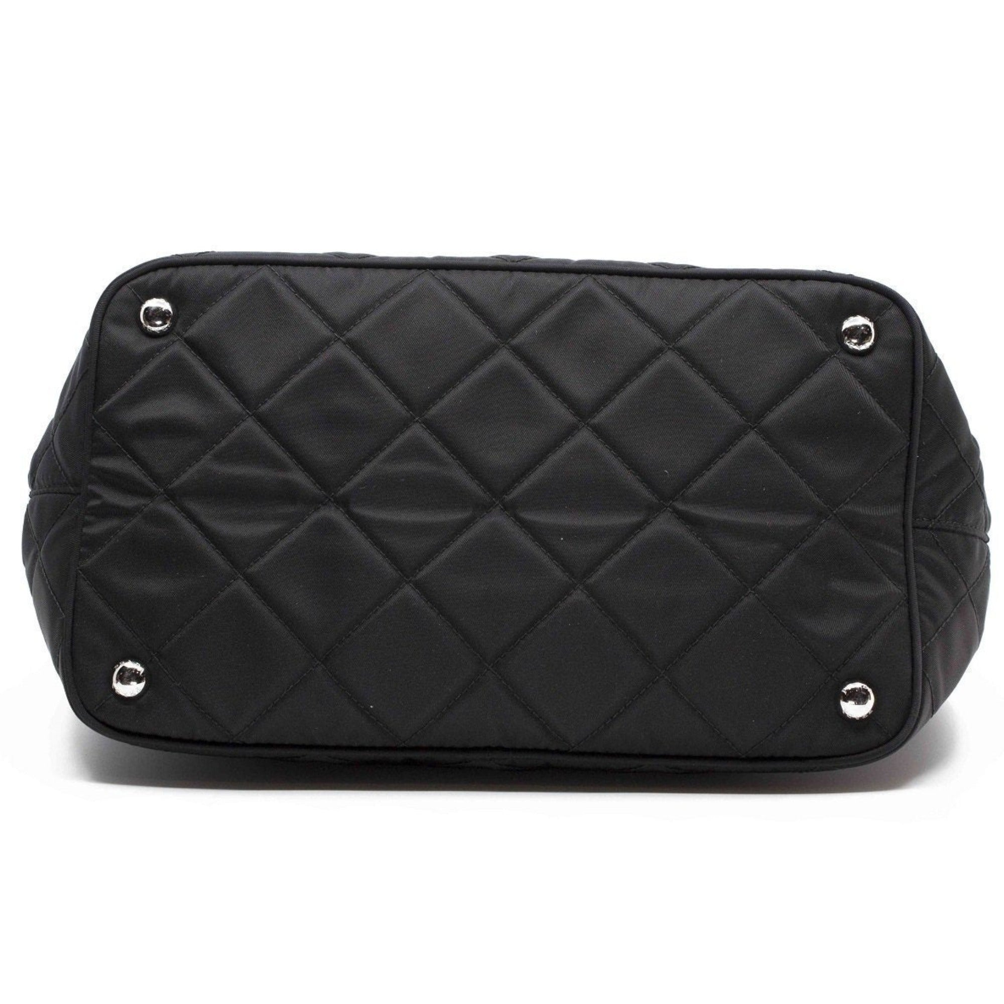 Prada Women's Black Quilted Tessuto Chain Shoulder Bag Tote 1BG740 at_Queen_Bee_of_Beverly_Hills
