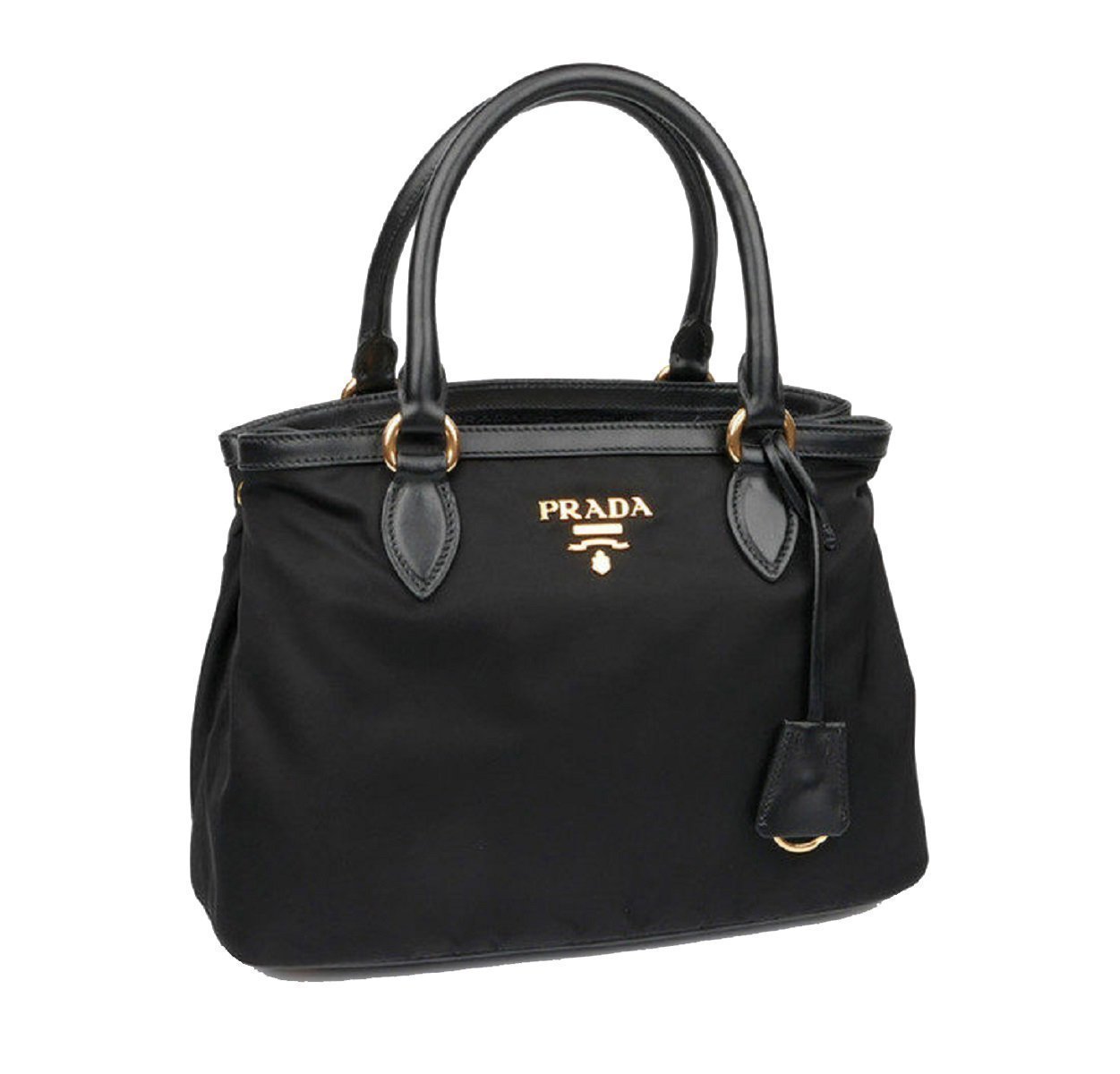 Prada Women's Black Tessuto Nylon Soft Calf Handbag Satchel 1BA173 at_Queen_Bee_of_Beverly_Hills