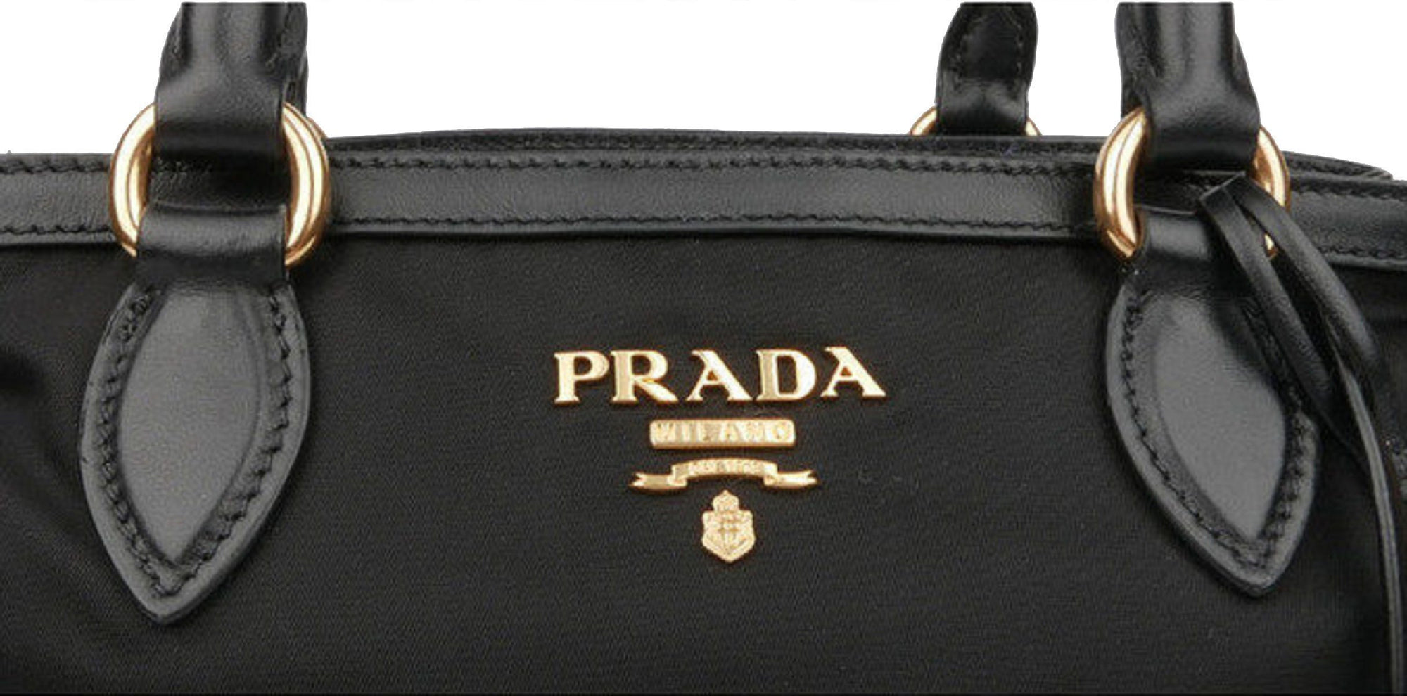 Prada Women's Black Tessuto Nylon Soft Calf Handbag Satchel 1BA173 at_Queen_Bee_of_Beverly_Hills