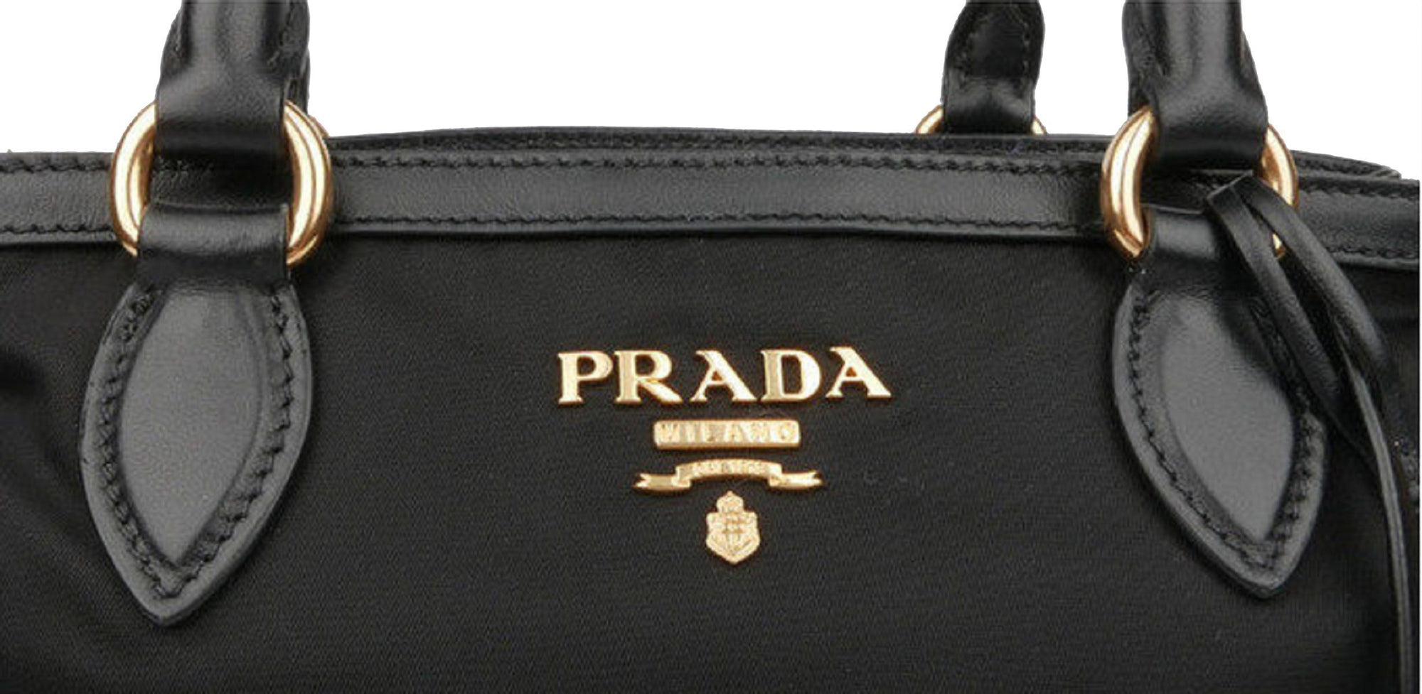 Prada Women's Black Tessuto Nylon Soft Calf Handbag Satchel 1BA173 at_Queen_Bee_of_Beverly_Hills