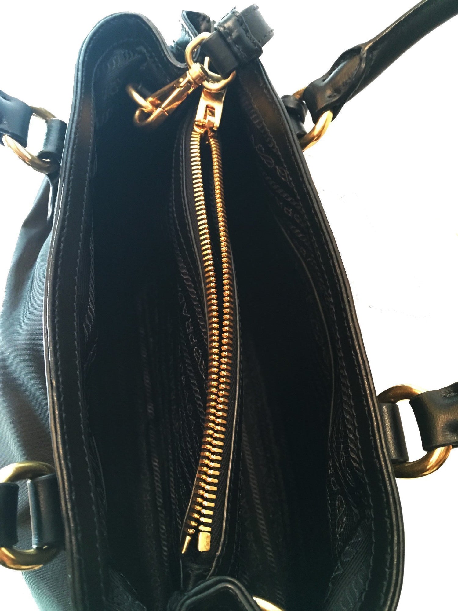 Prada Women's Black Tessuto Nylon Soft Calf Handbag Satchel 1BA173 at_Queen_Bee_of_Beverly_Hills